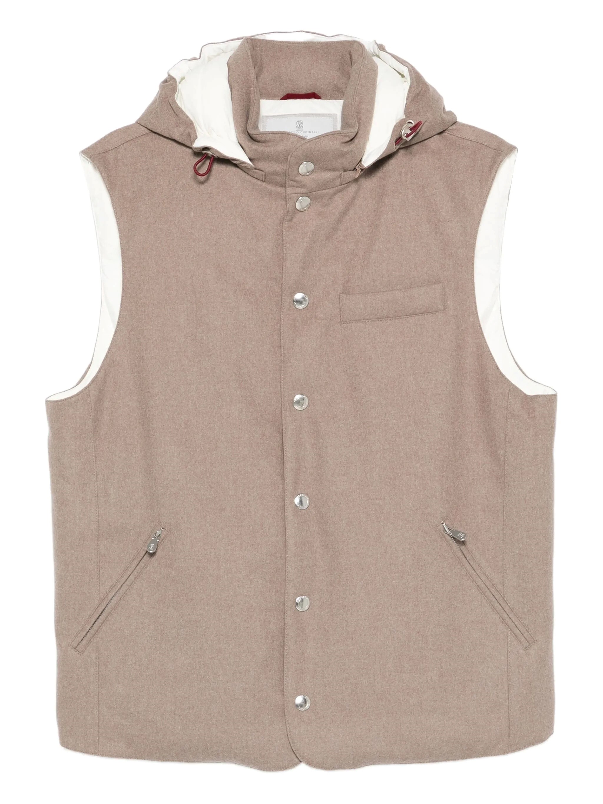 Brunello Cucinelli Bonded Wool Flannel Down Vest With Detachable Hood Clothing In Neutral