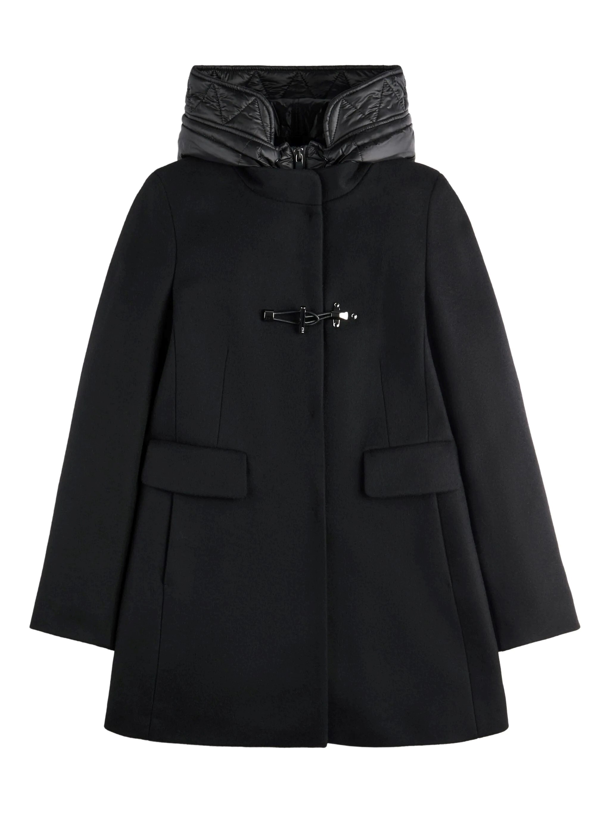 Fay Toggle Coat In Black Wool Blend Fabric In Black