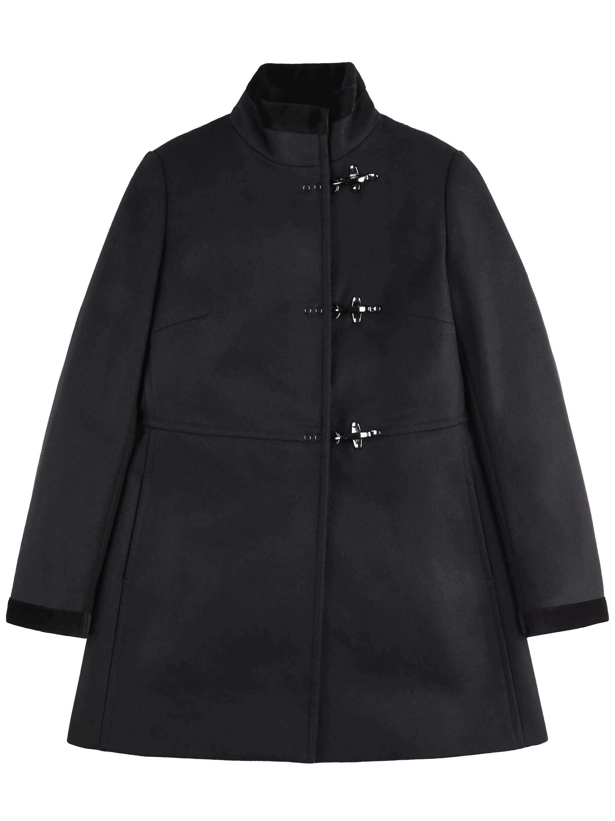 Fay Structured Black Coat With Stand-up Collar And Toggle Closures In Black