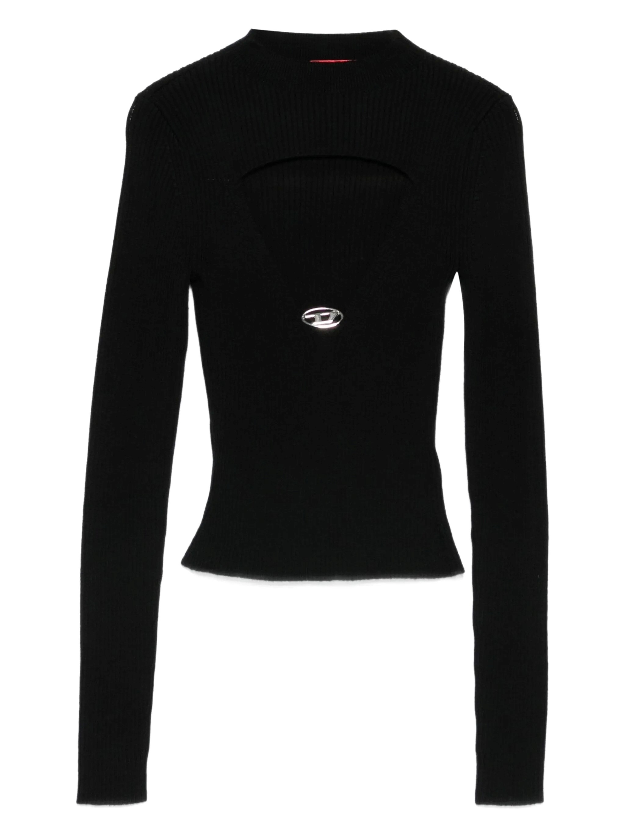 Diesel Fitted Black Ribbed Wool Sweater In Multi