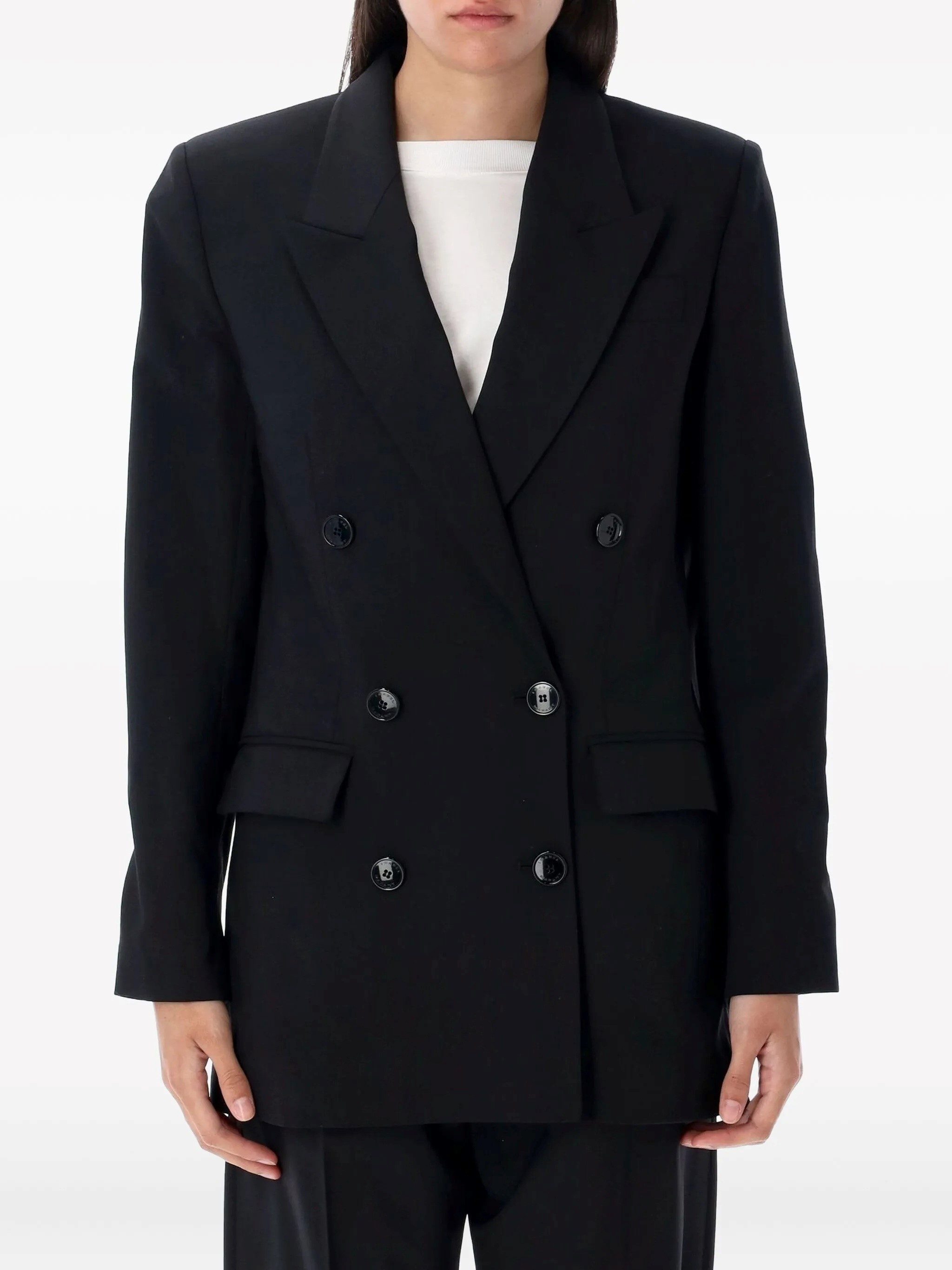Isabel Marant Peak Lapel Double-breasted Blazer With Rear Vent In Black
