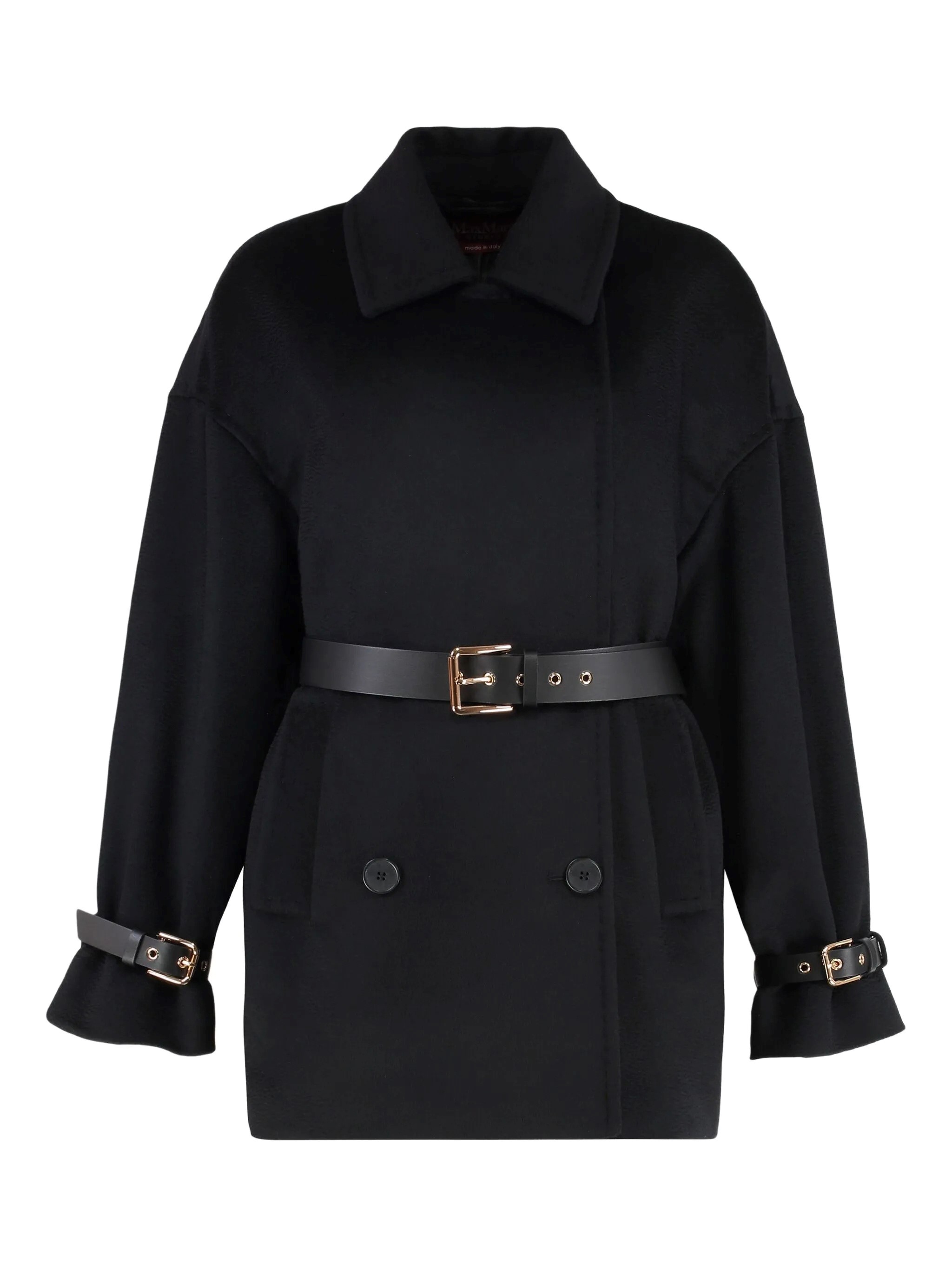 Max Mara Studio Pausa Double-breasted Virgin Wool Coat In Black