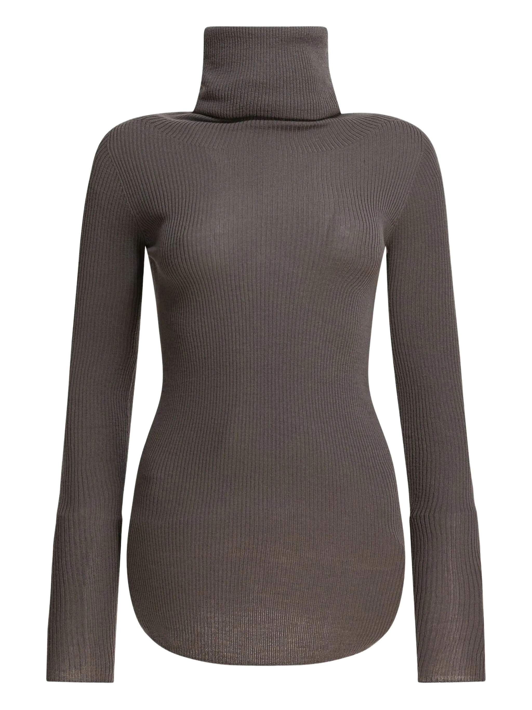 Rick Owens Ribbed Turtleneck Stretch Knitwear In Gray