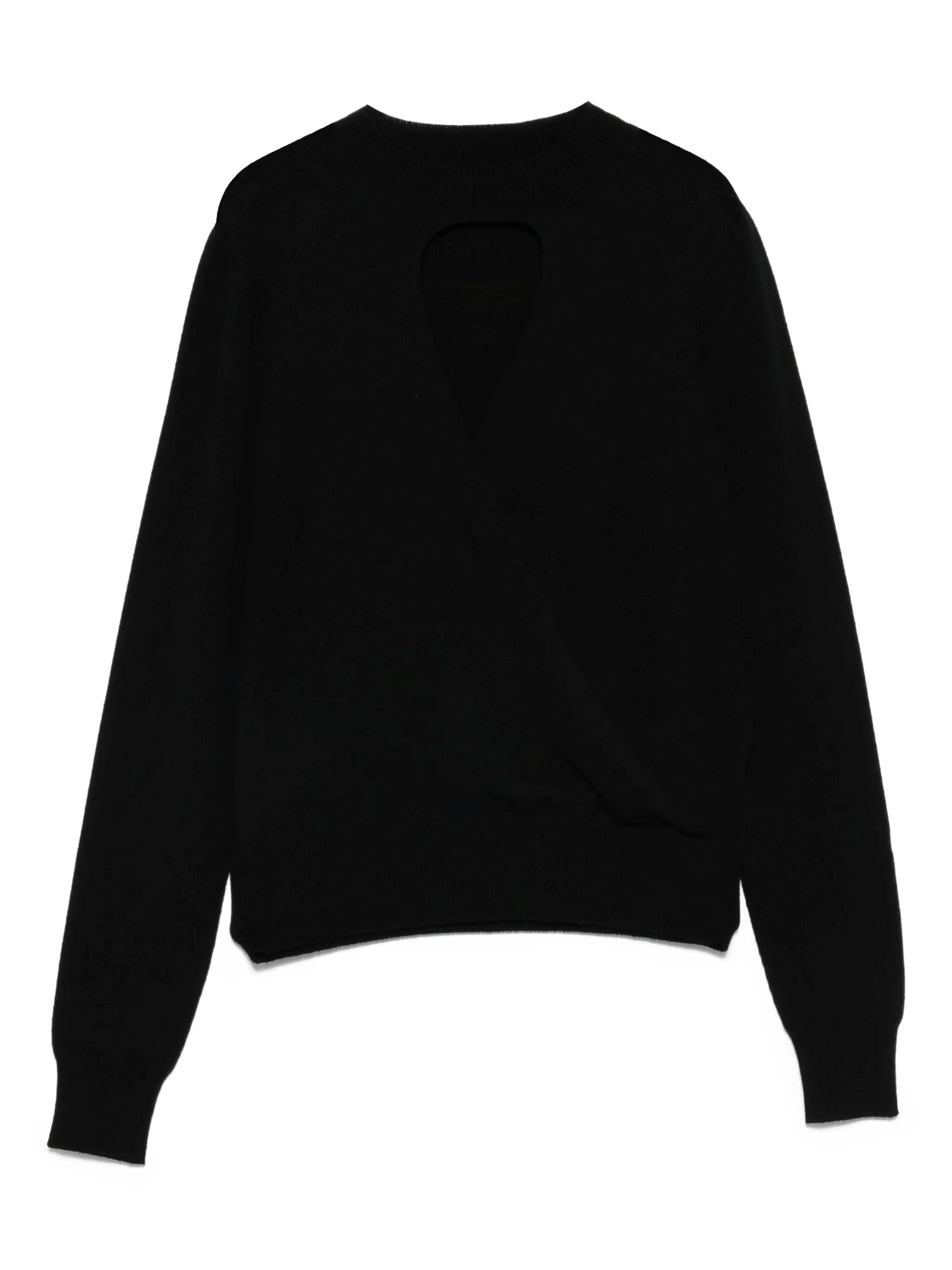 Twinset Twin-set Keyhole Neckline Black Sweater With Ribbed Cuffs In Black