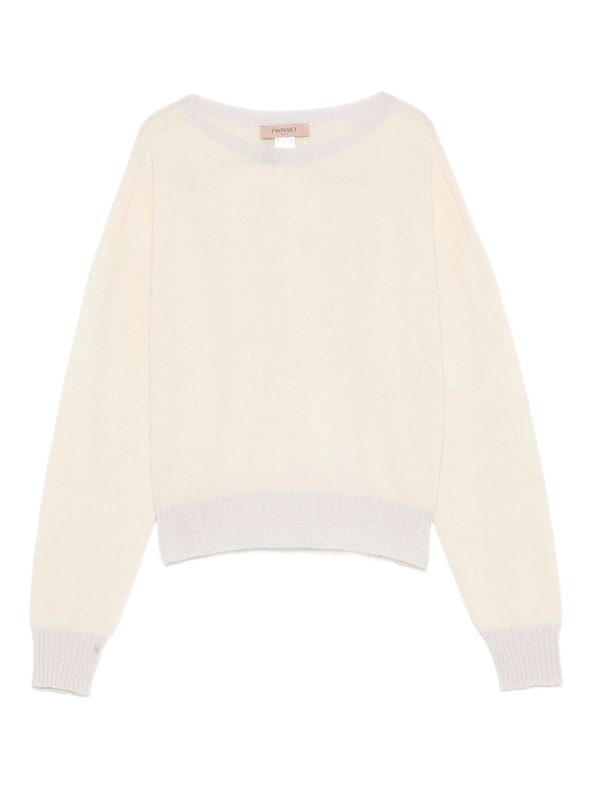 Twinset Twin-set Boat Neck Sweater In Soft Wool-cashmere Blend In White