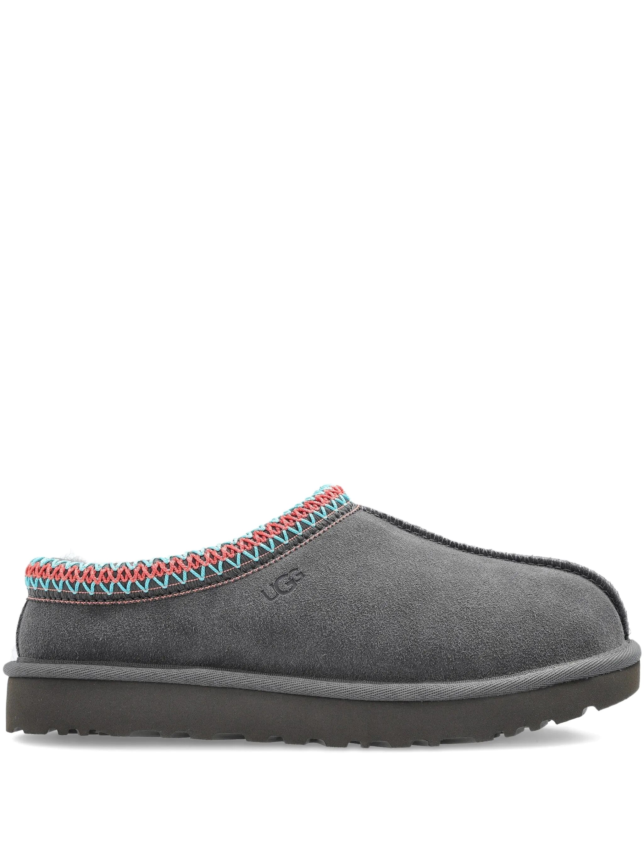 Ugg Tasman Ii Suede Slippers With Embroidered Trim In Gray