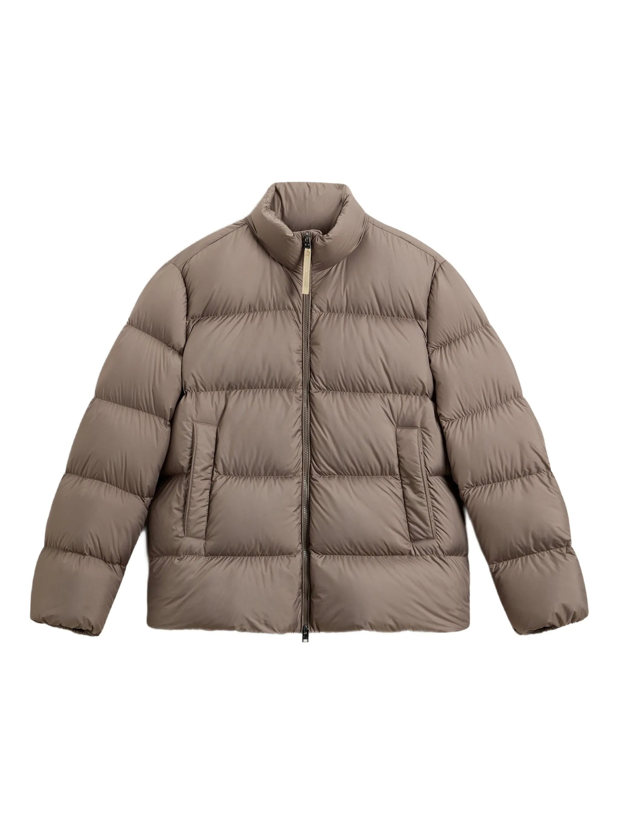 Woolrich Short Puffer Jacket With High Collar In Brown
