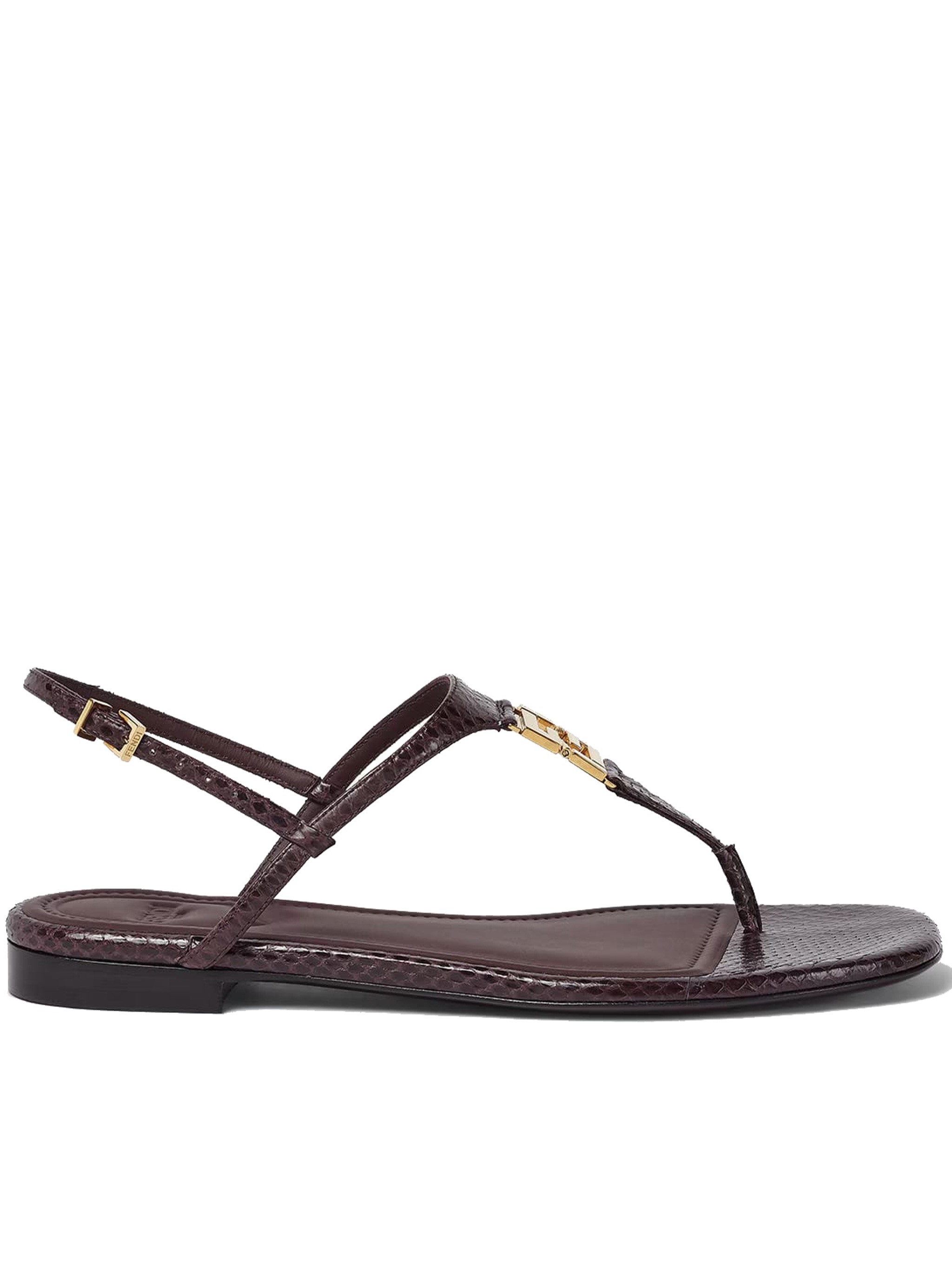 Fendi Ff Snakeskin-embossed Leather Slingback Thong Sandals In Brown