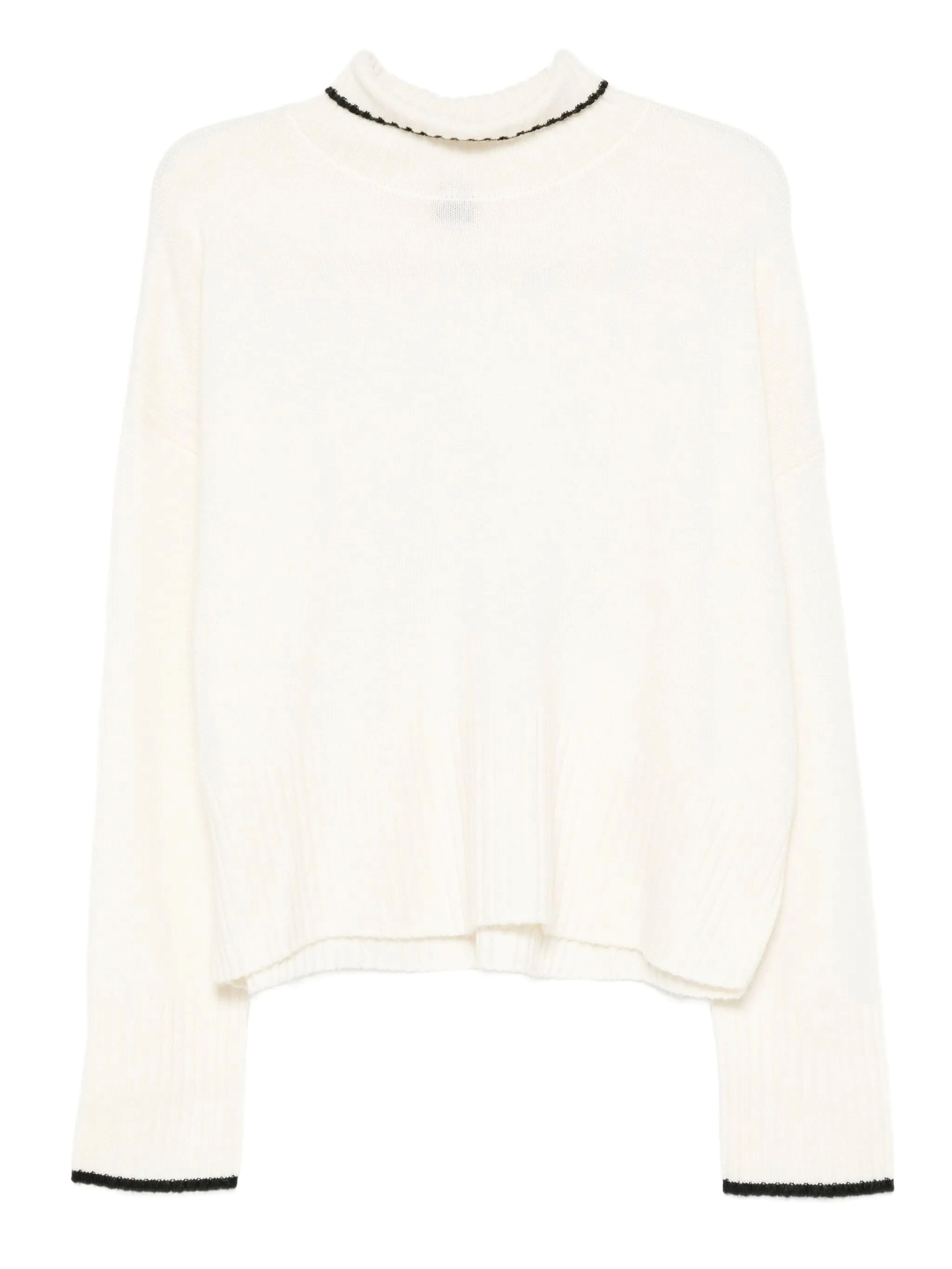 Pinko High Neck Knit Sweater In Wool In White