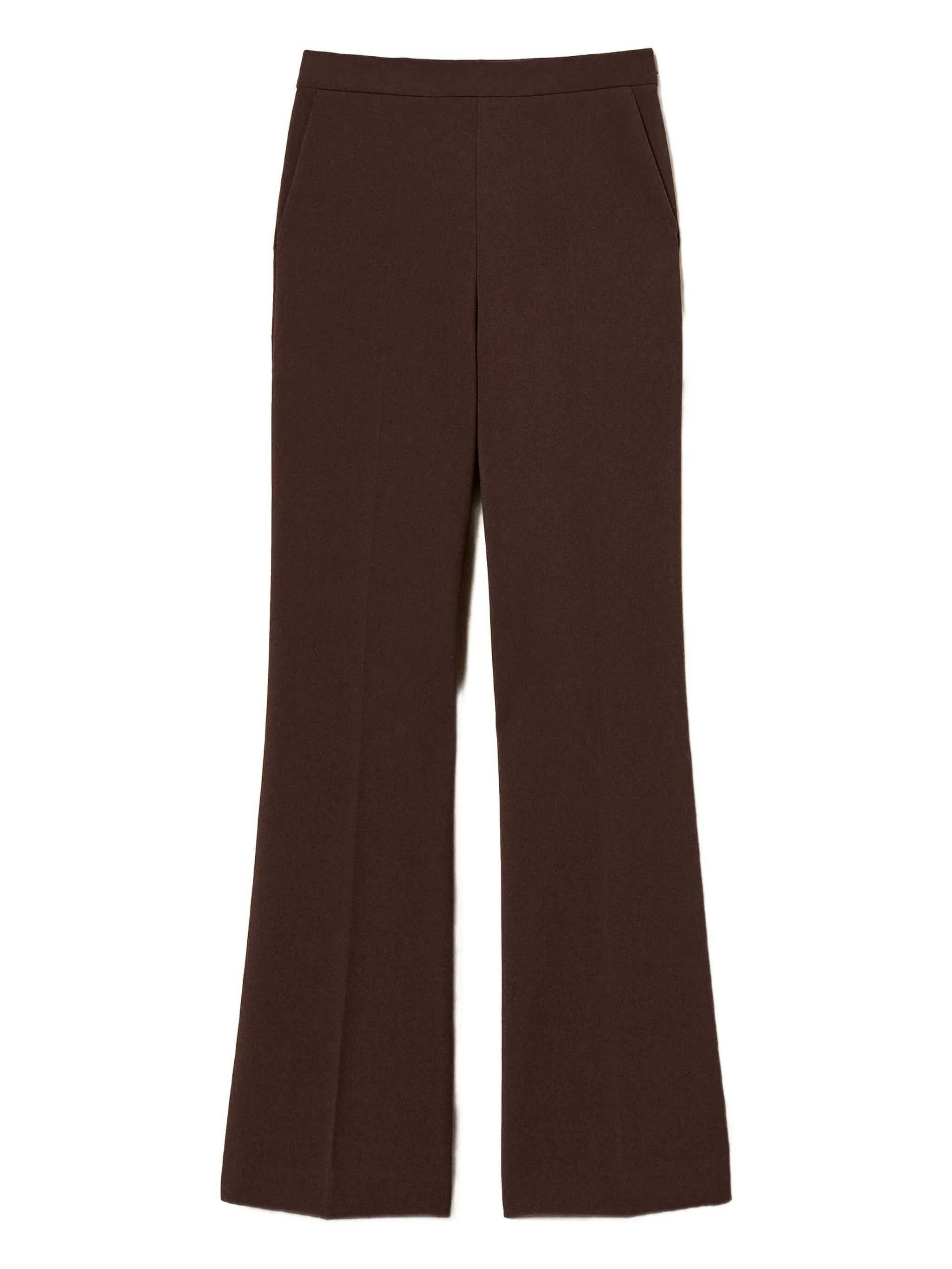 Twinset High-waist Wide-leg Trousers In Soft Fabric Blend In Brown