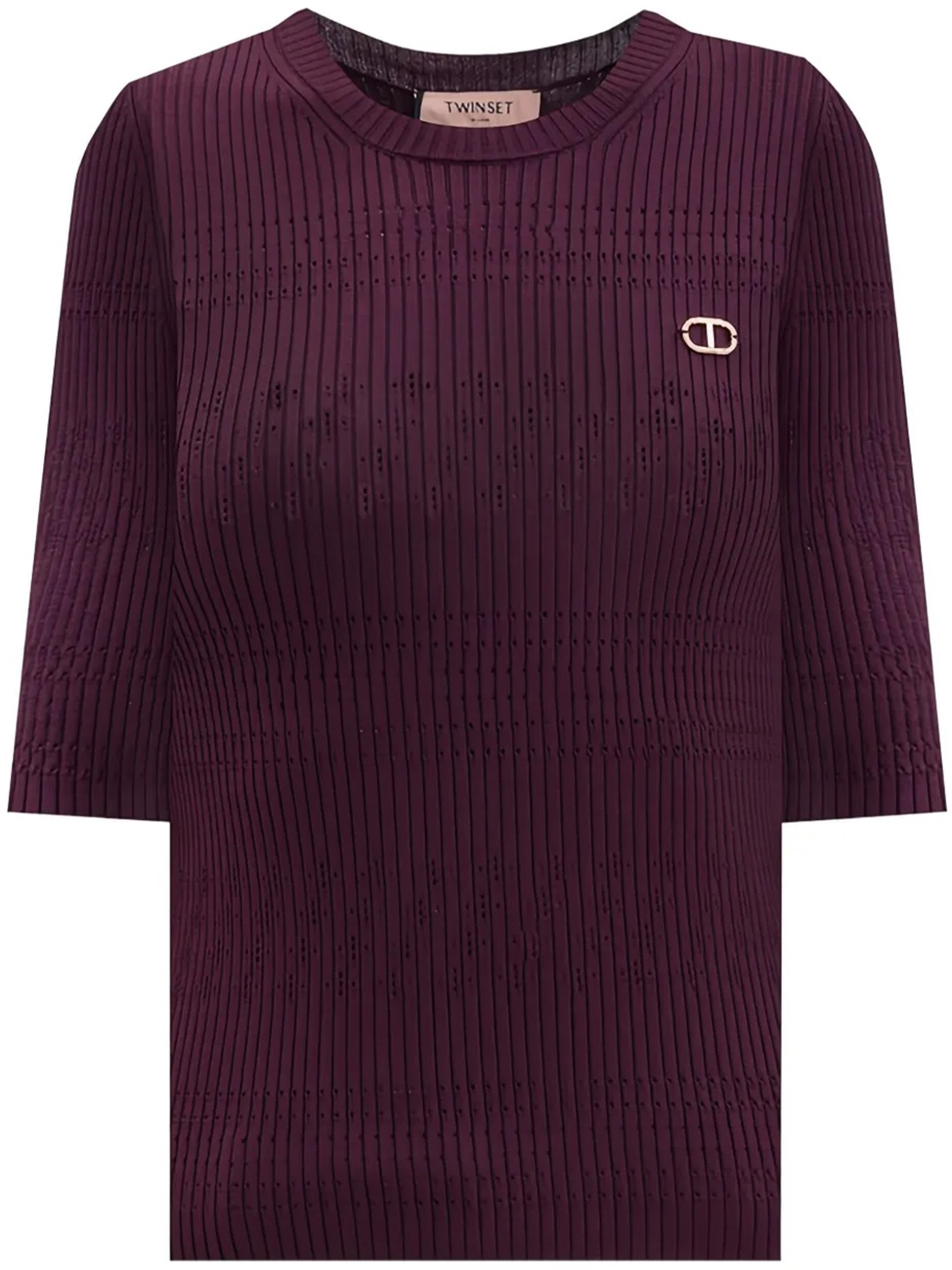 Twinset Ribbed Logo-plaque Jumper In Burgundy