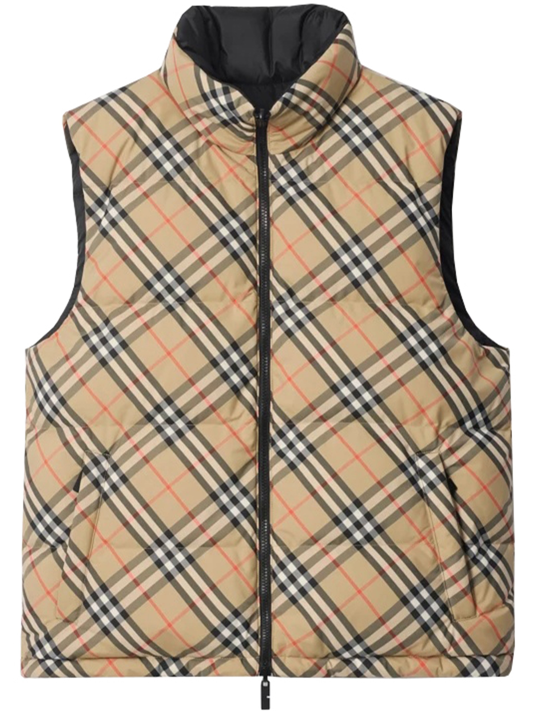 Burberry Beige Sleeveless Reversible Down Jacket With High Neck And All-over Check Motif In Tech Fabric Man In Multi