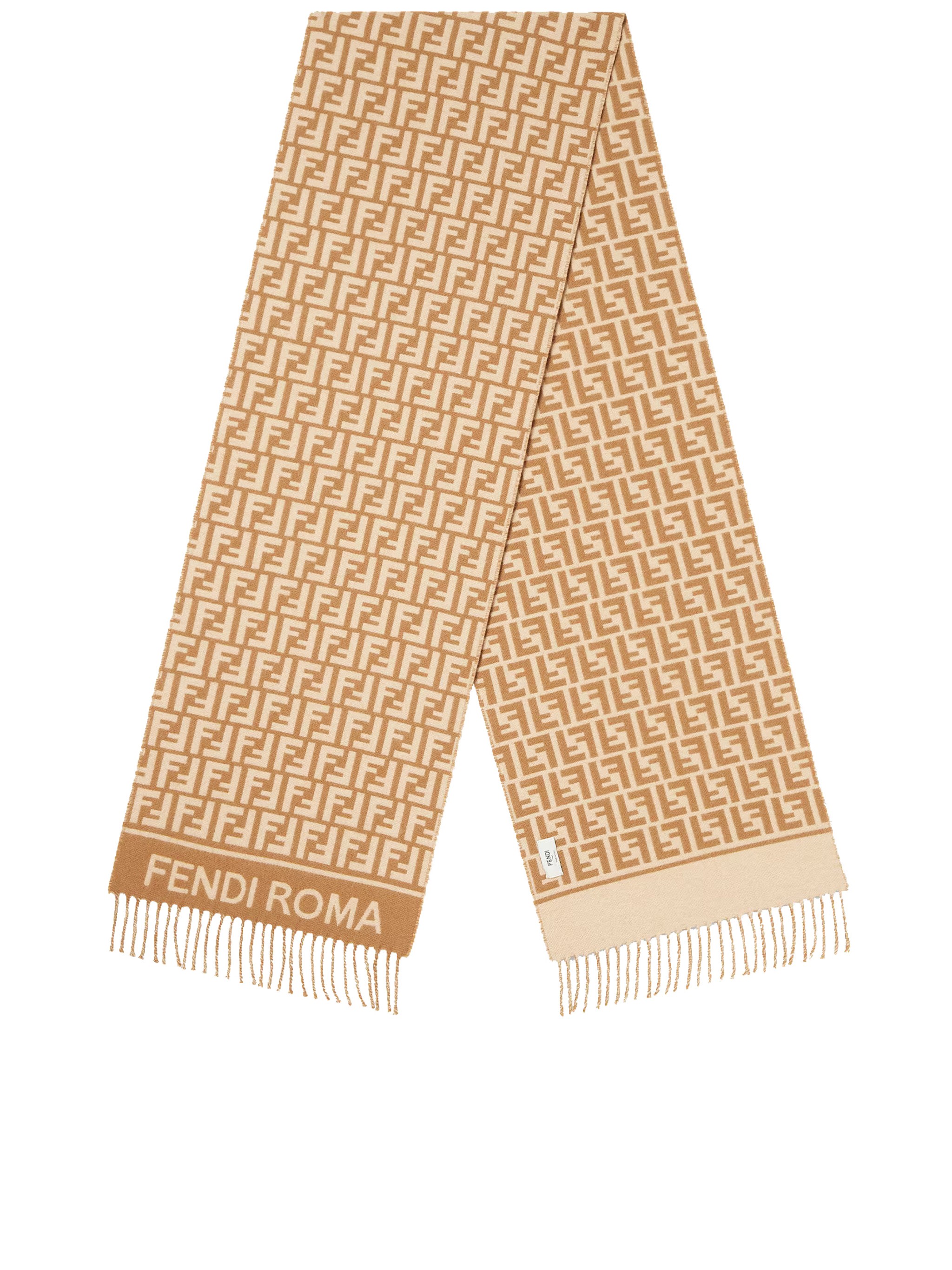 Fendi Camel Wool And Cashmere Ff Scarf