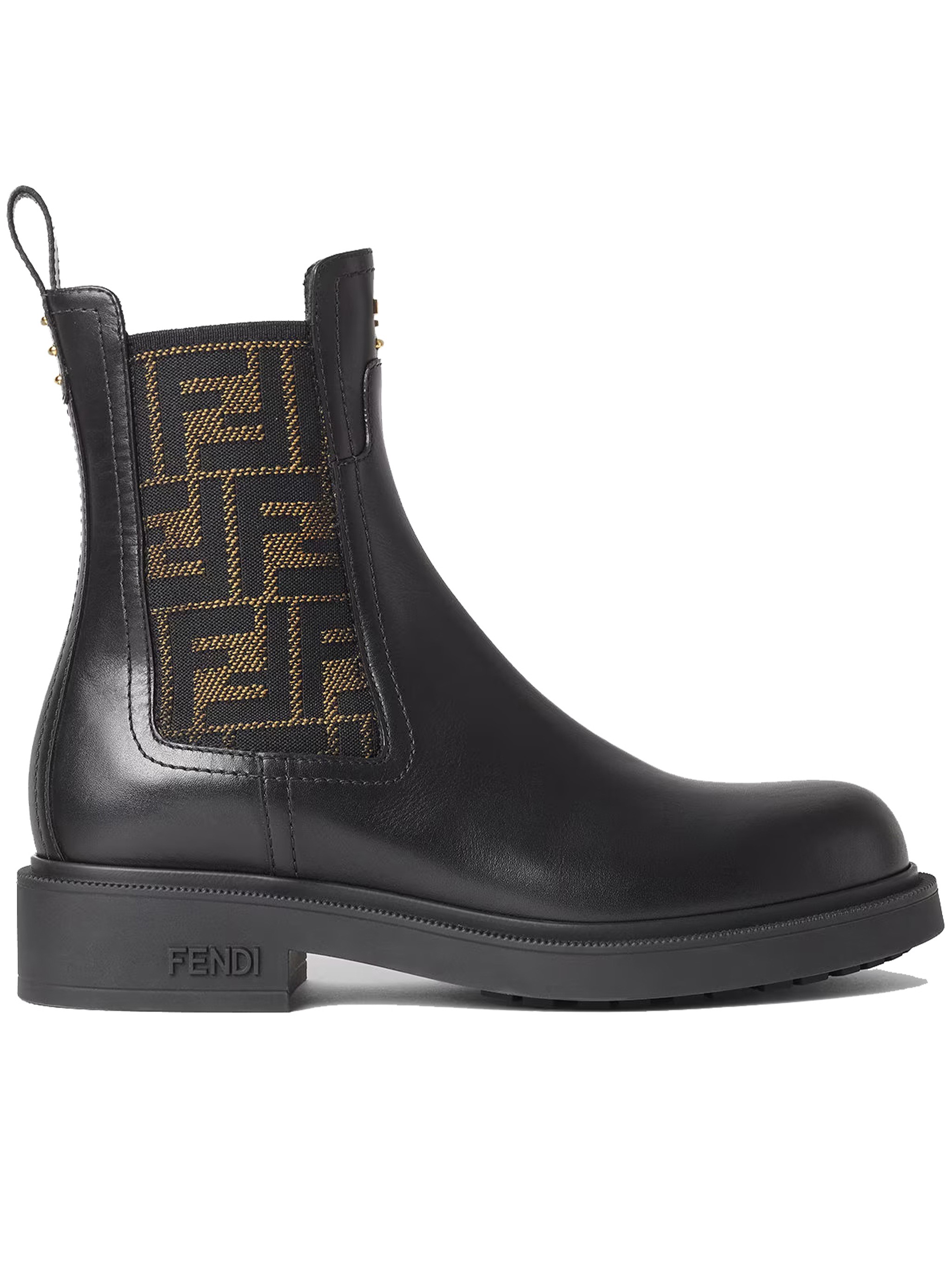 Fendi Filo Leather And Ff Fabric Biker Boots Shoes In Black