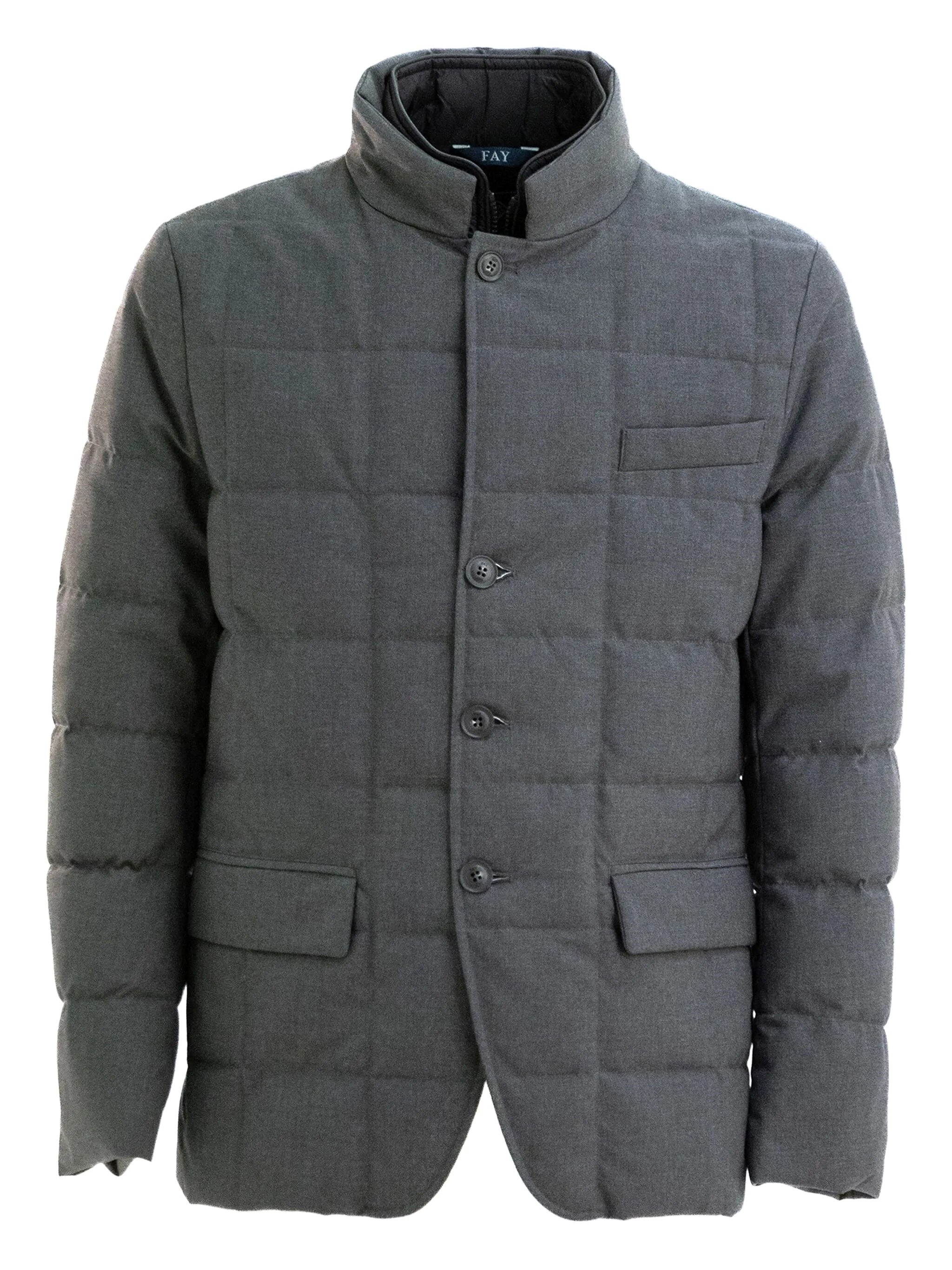 Fay Short Down Jacket In Carded Wool Flannel In Gray
