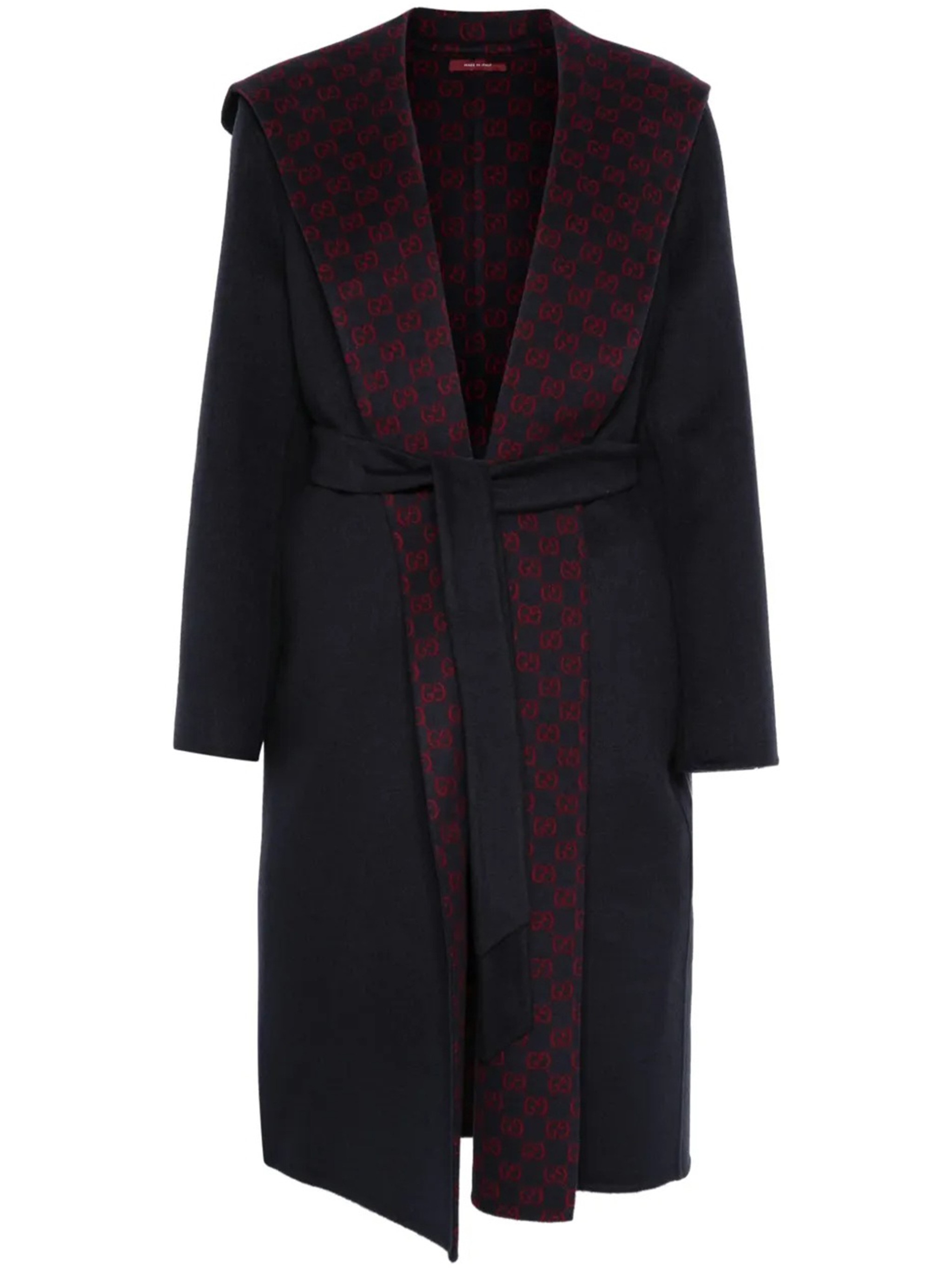 Gucci Reversible Wool And Silk Blend Coat Gg In Black