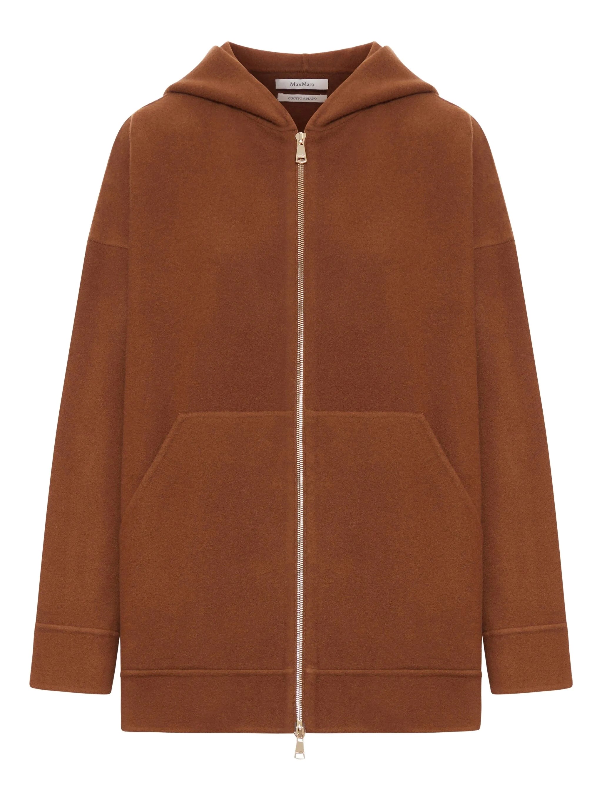 Max Mara Knitwear Hoodie With Long Sleeves And Pockets In Brown