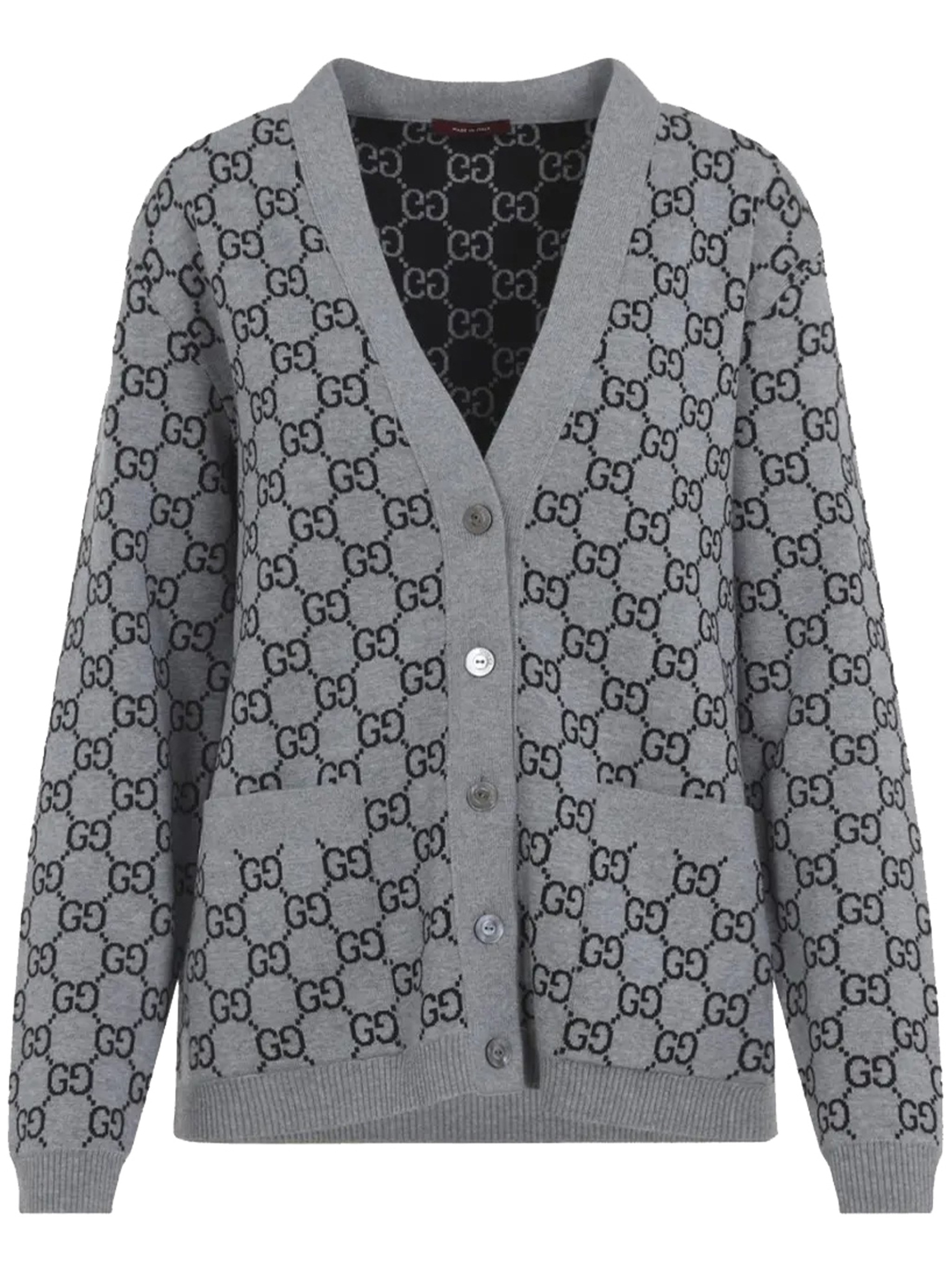 Gucci Reversible Gg Wool Jacquard Cardigan In Gray