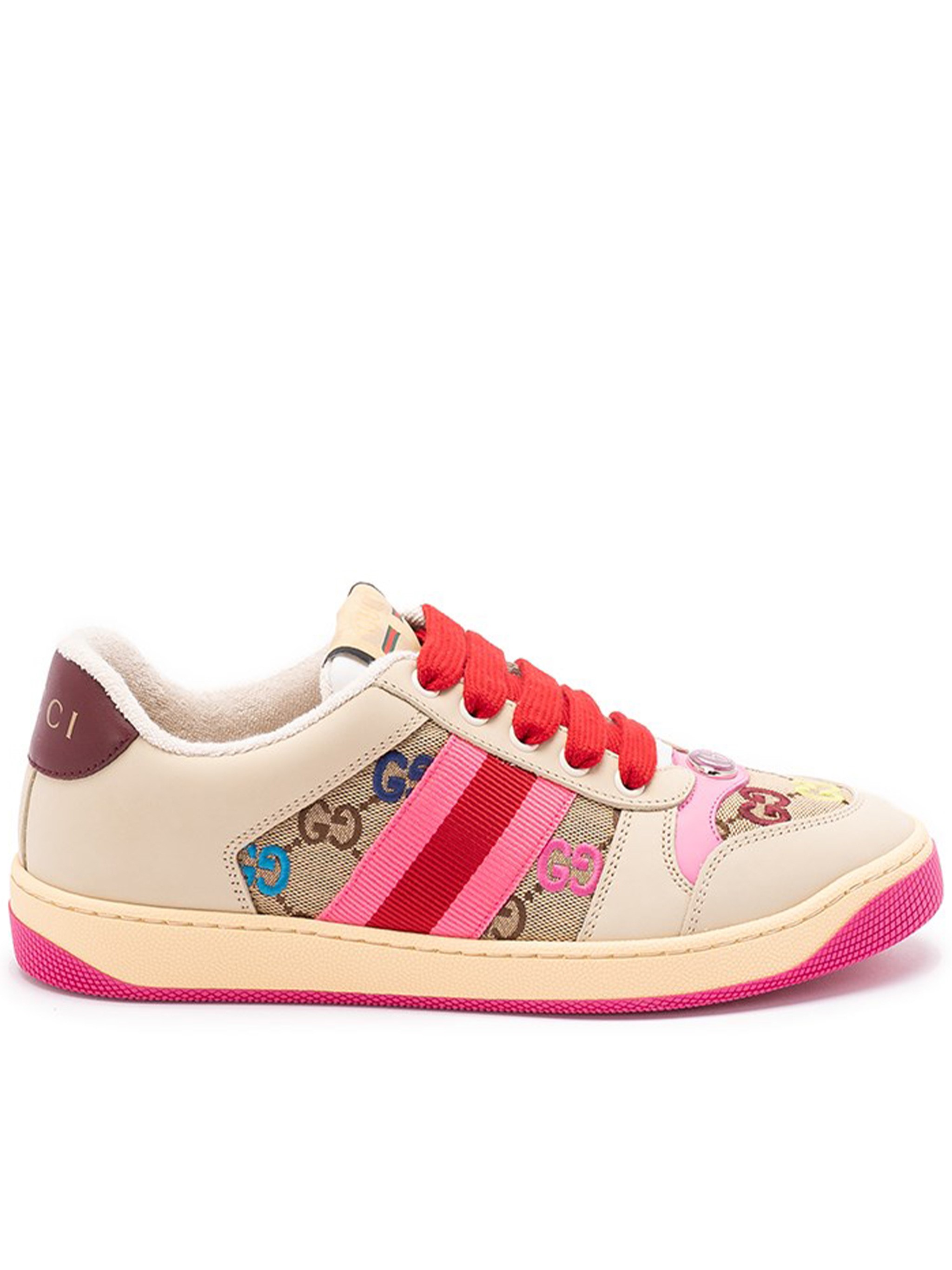 Gucci Screener Trainer In Gg Fabric And Multicolour Details In Pink