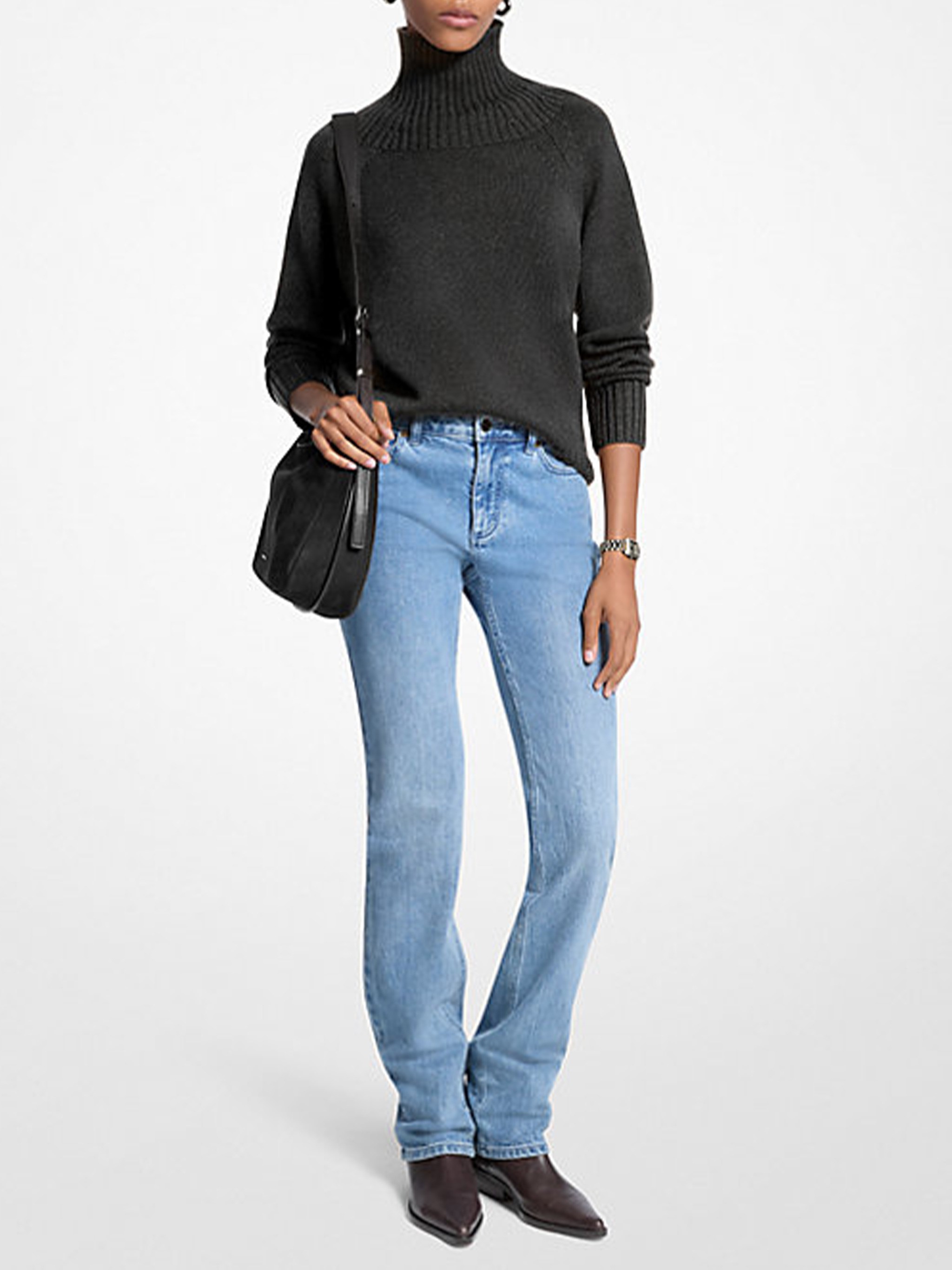 Michael Kors Turtleneck Knit Sweater With Ribbed Cuffs And Hem In Black