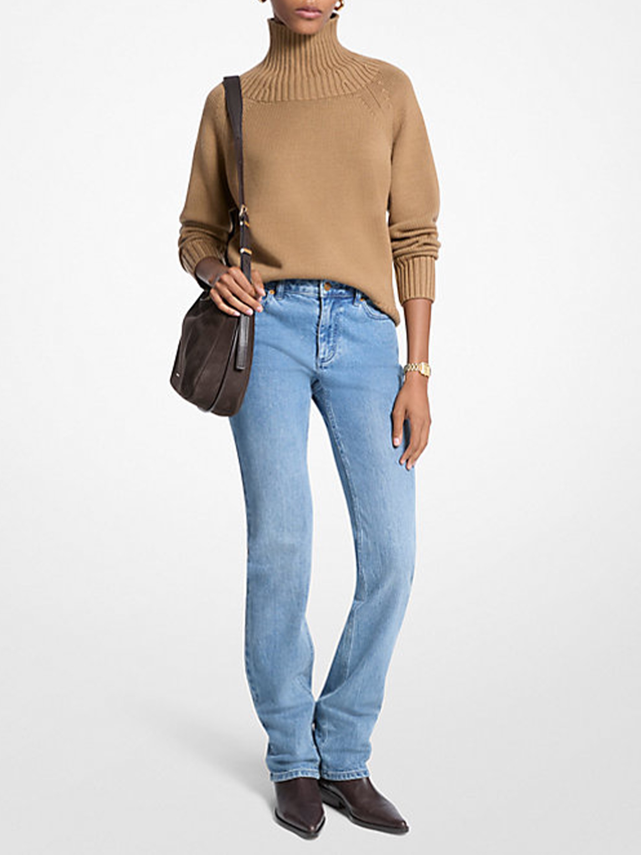 Michael Kors Long Sleeve Knit Sweater Turtleneck In Black