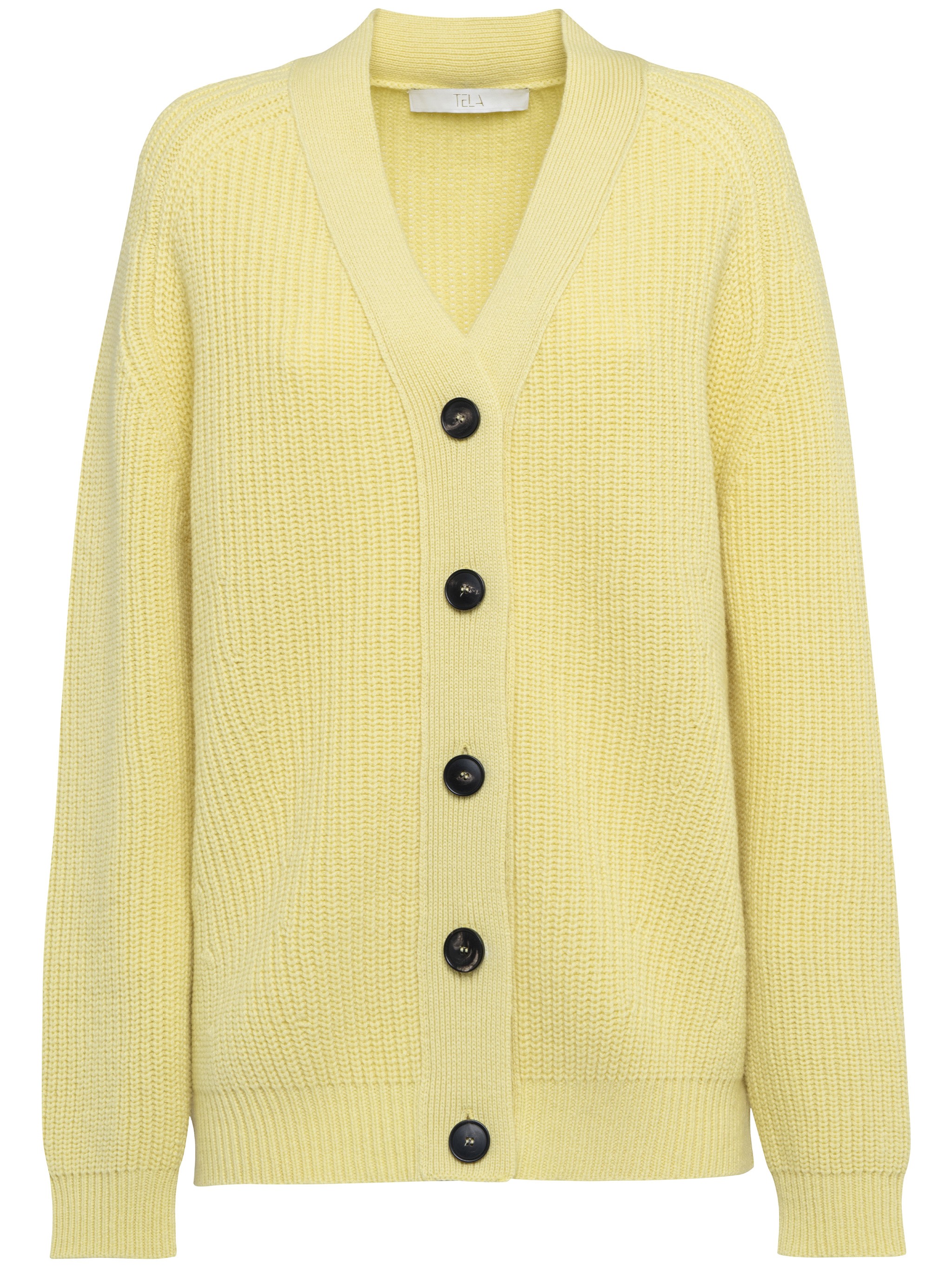Tela Ribbed Knit Cardigan With V-neckline And Textured Finish In Yellow