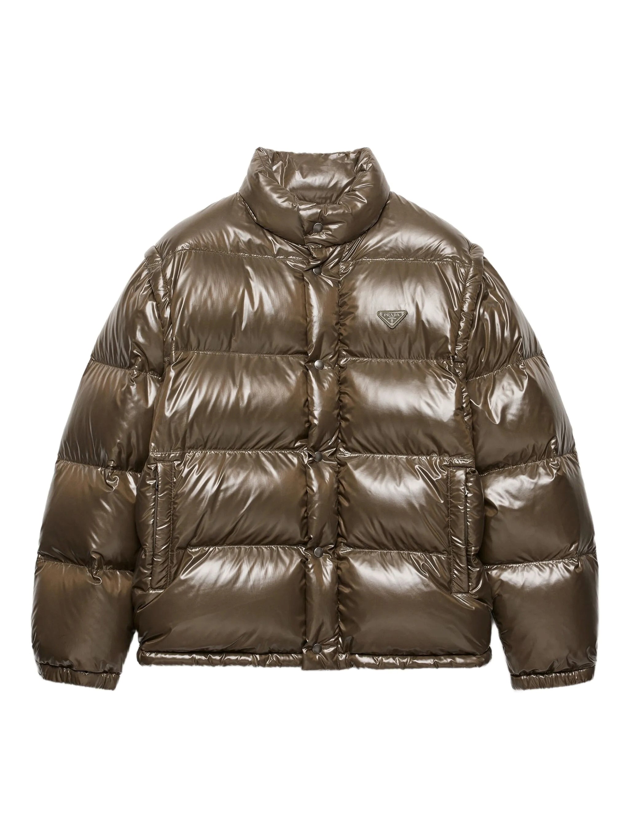 Prada Medium Weight Down Jacket With High Collar In Brown