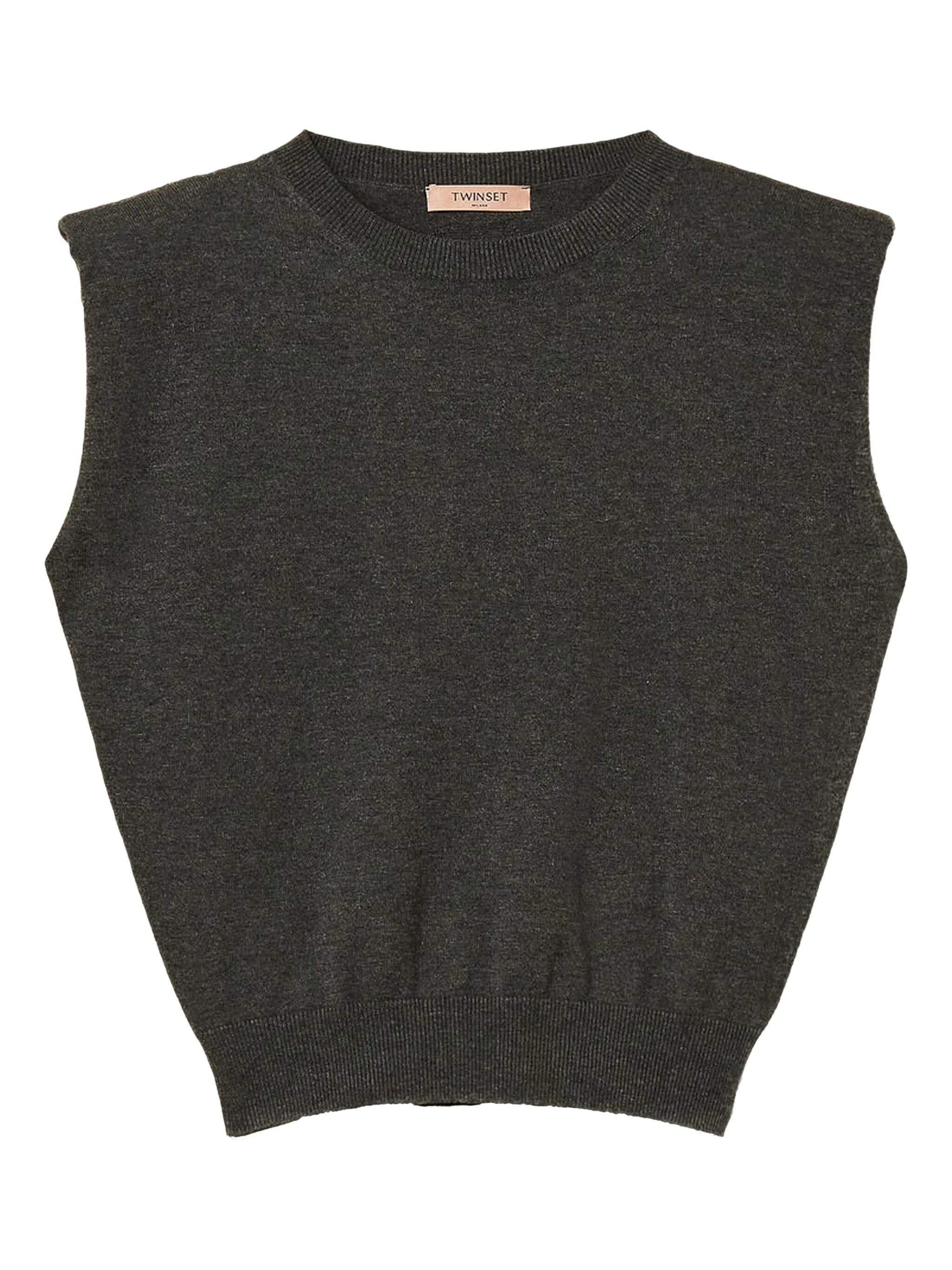 Twinset Cropped Sleeveless Knit Vest With Ribbed Detailing In Black