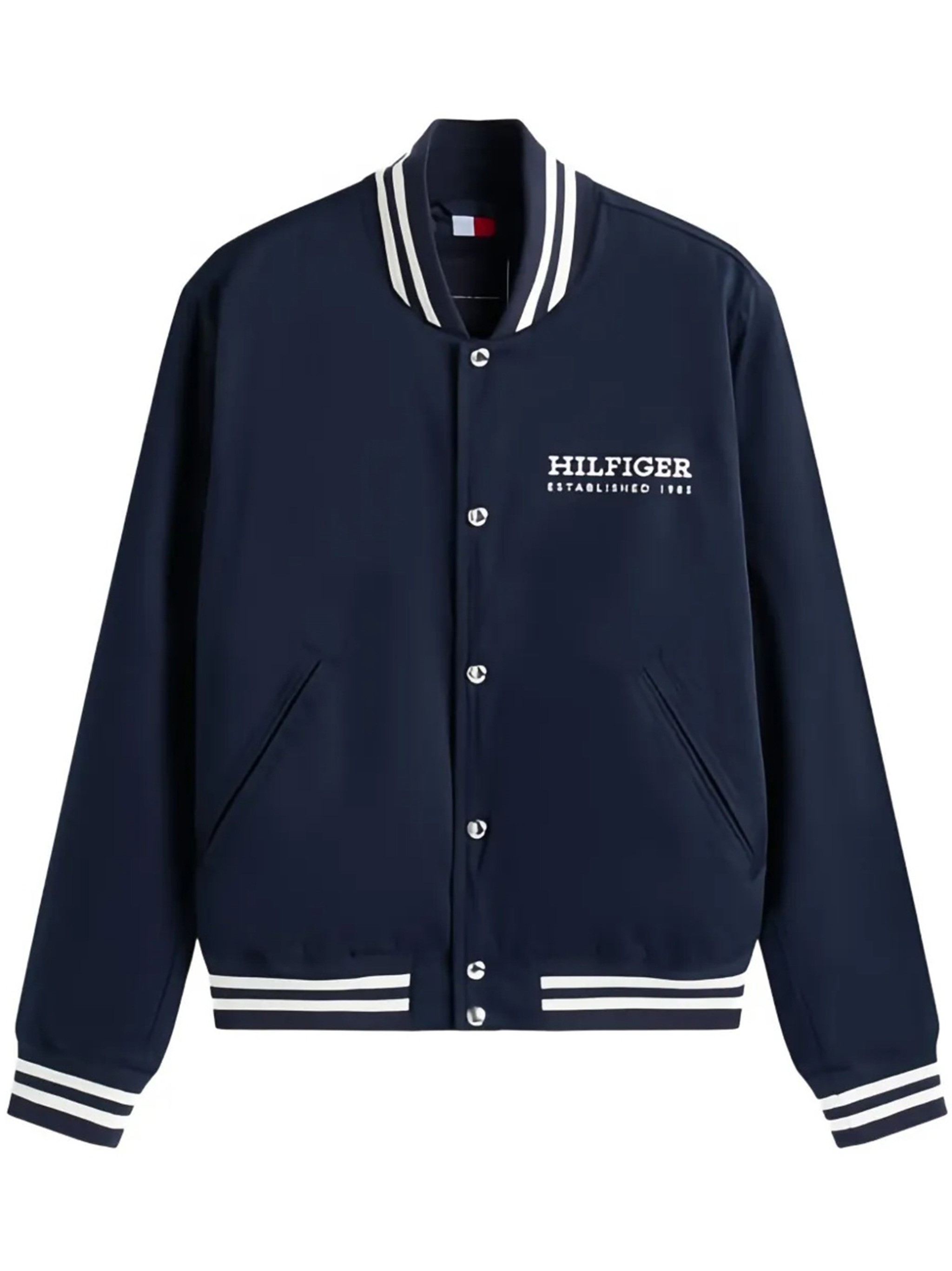 Tommy Hilfiger Monotype Flag Box Logo Varsity Jacket In Blue