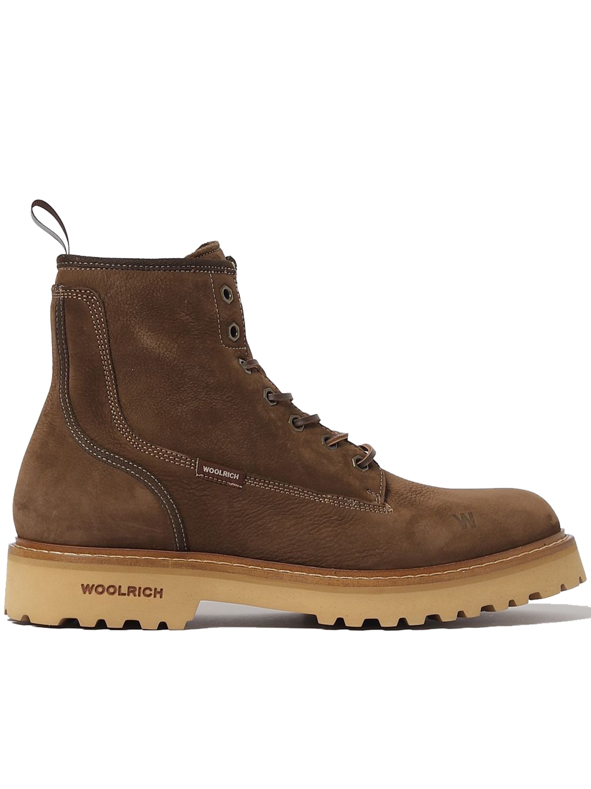 Woolrich Nubuck Leather Ankle Boot With Lug Sole In Brown
