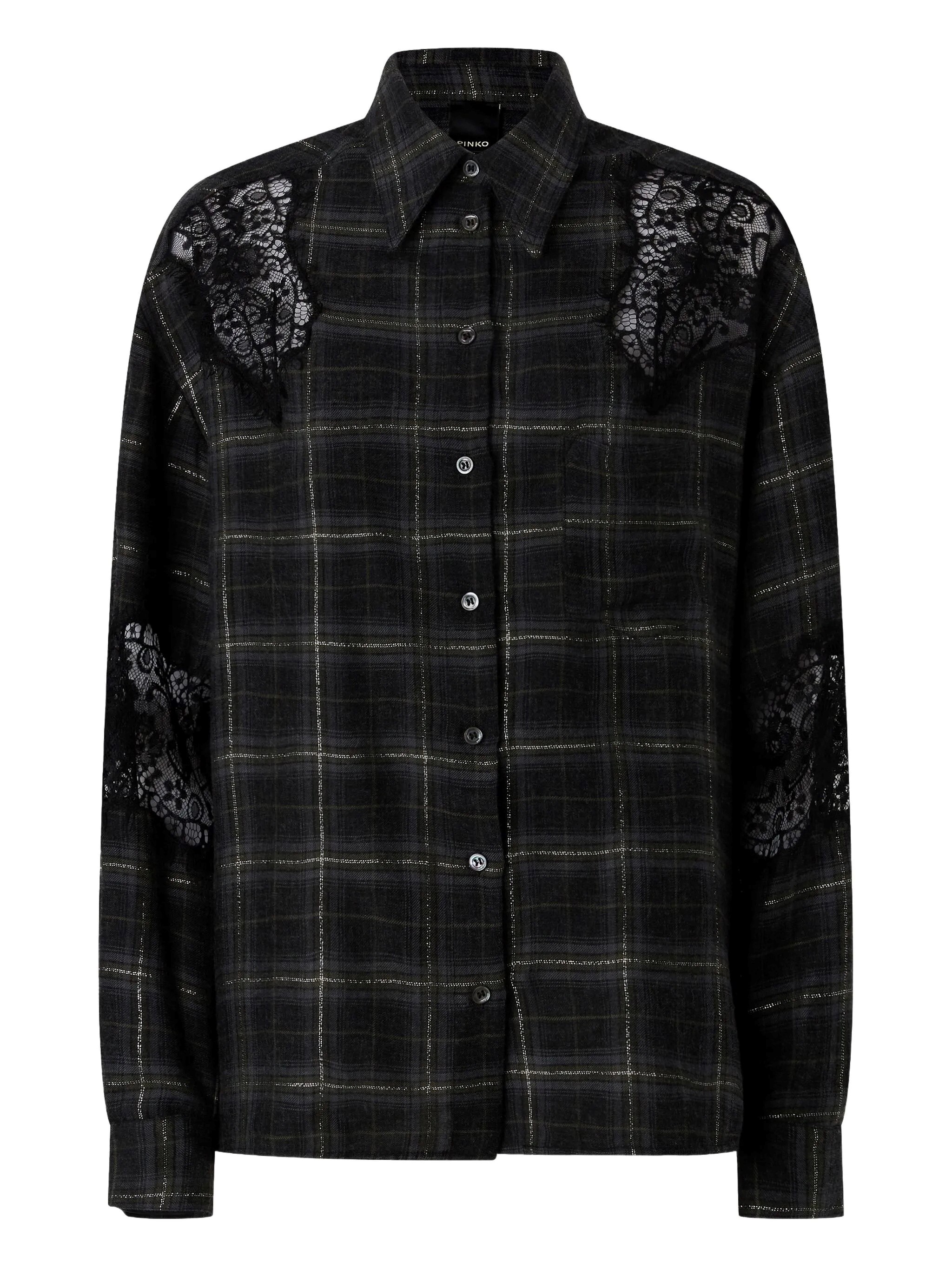 Pinko Lace Check-pattern Shirts In Black