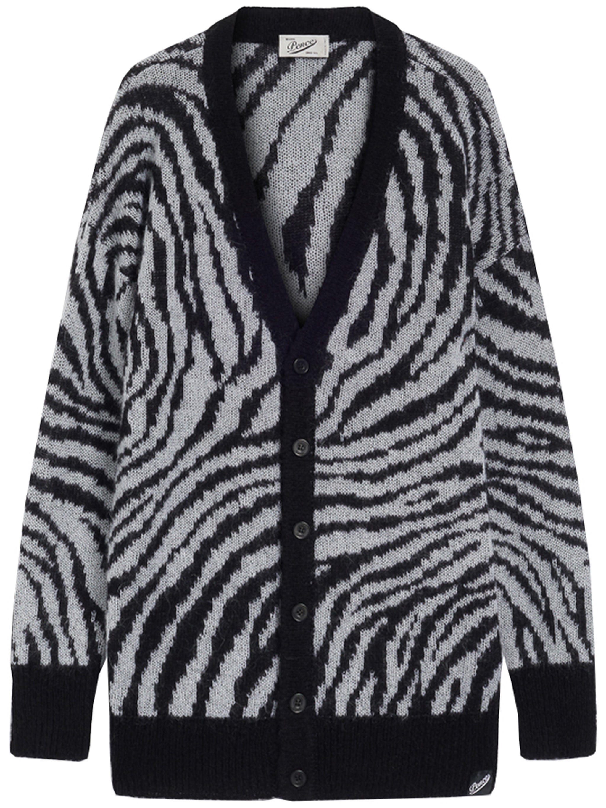 Pence Zebra-print Cardigan In Gray