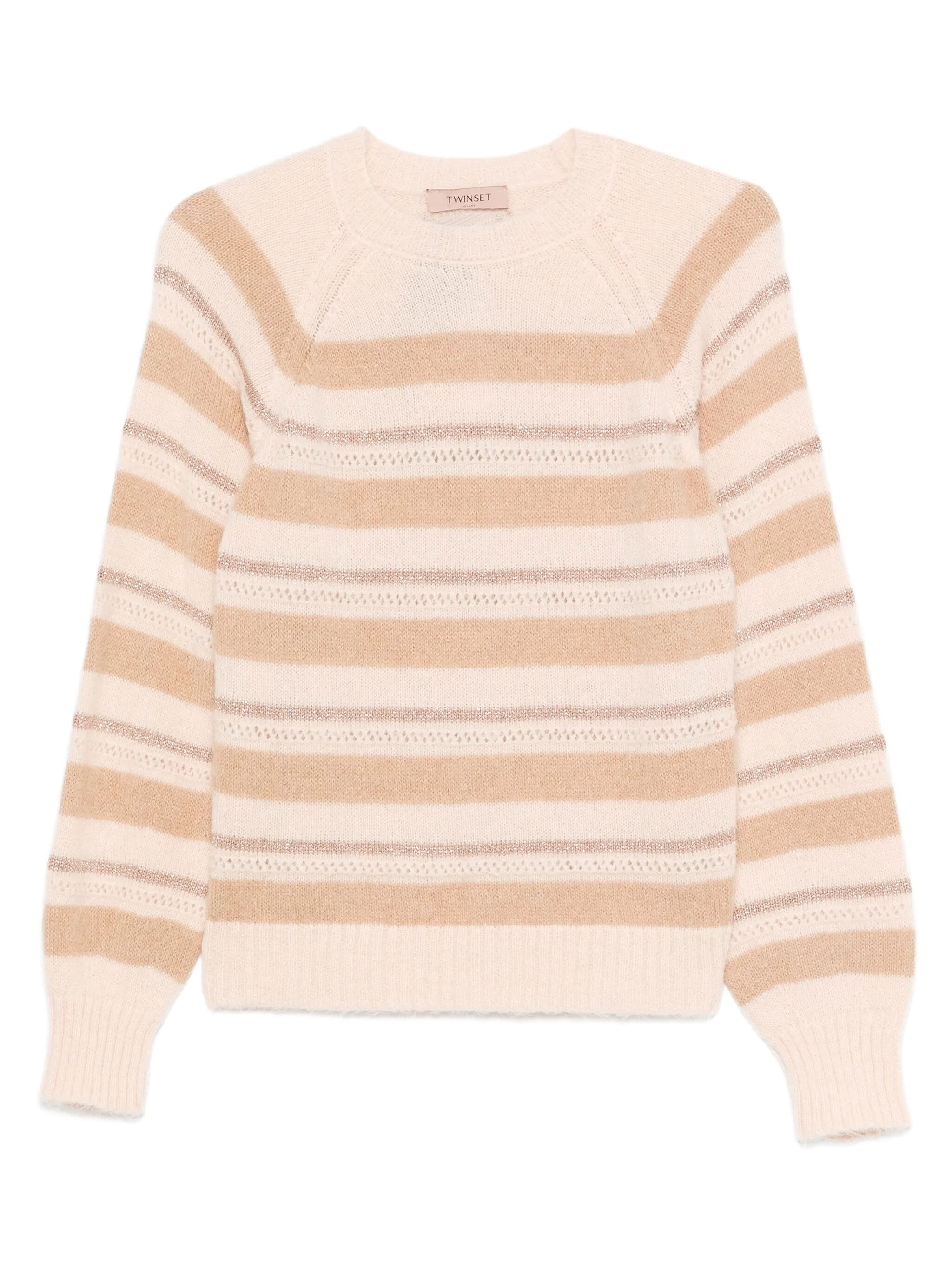 Twinset Beige And Cream Striped Knit Sweater In Neutral
