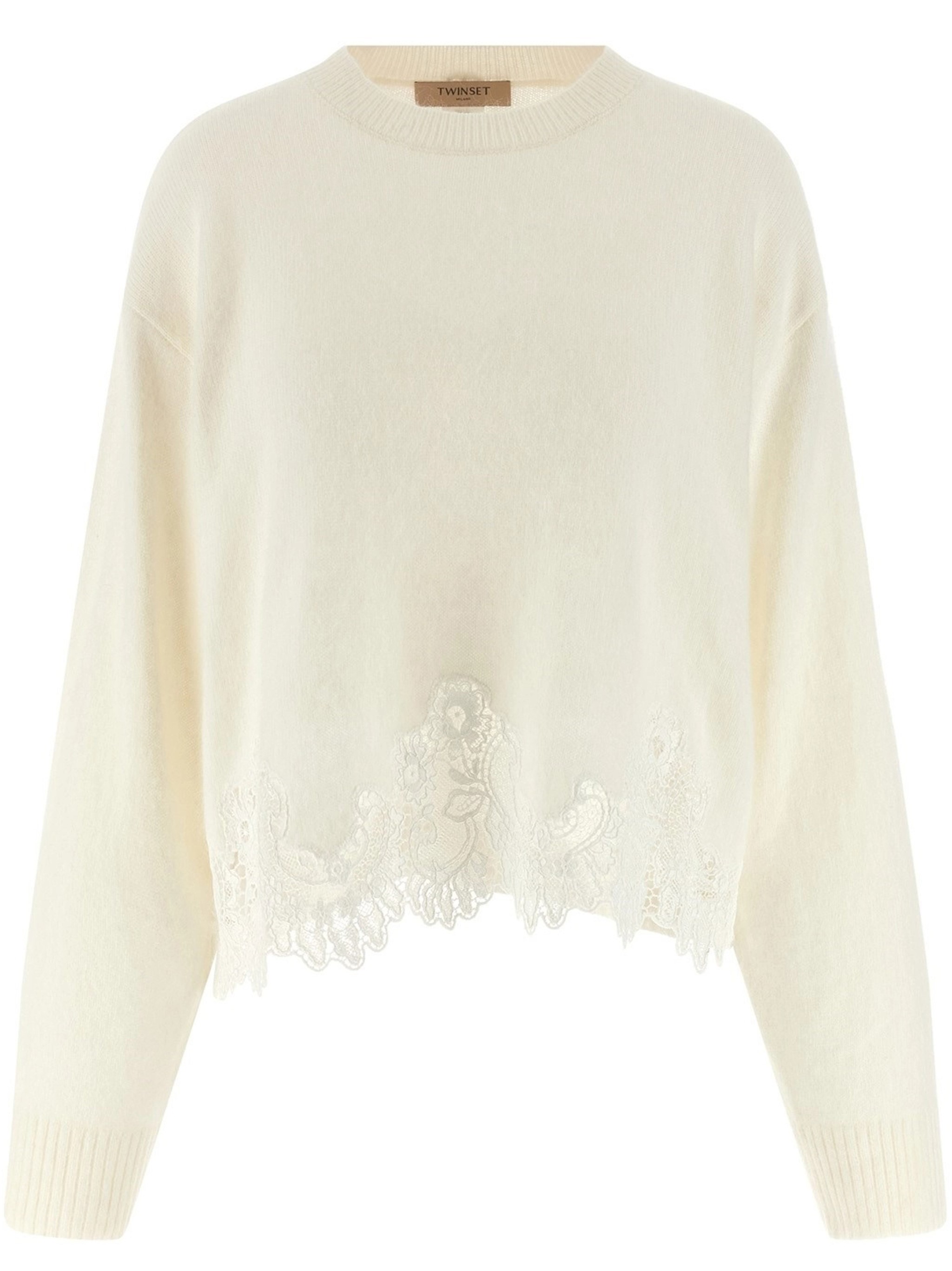 Twinset Lace Insert Sweater In Neutral