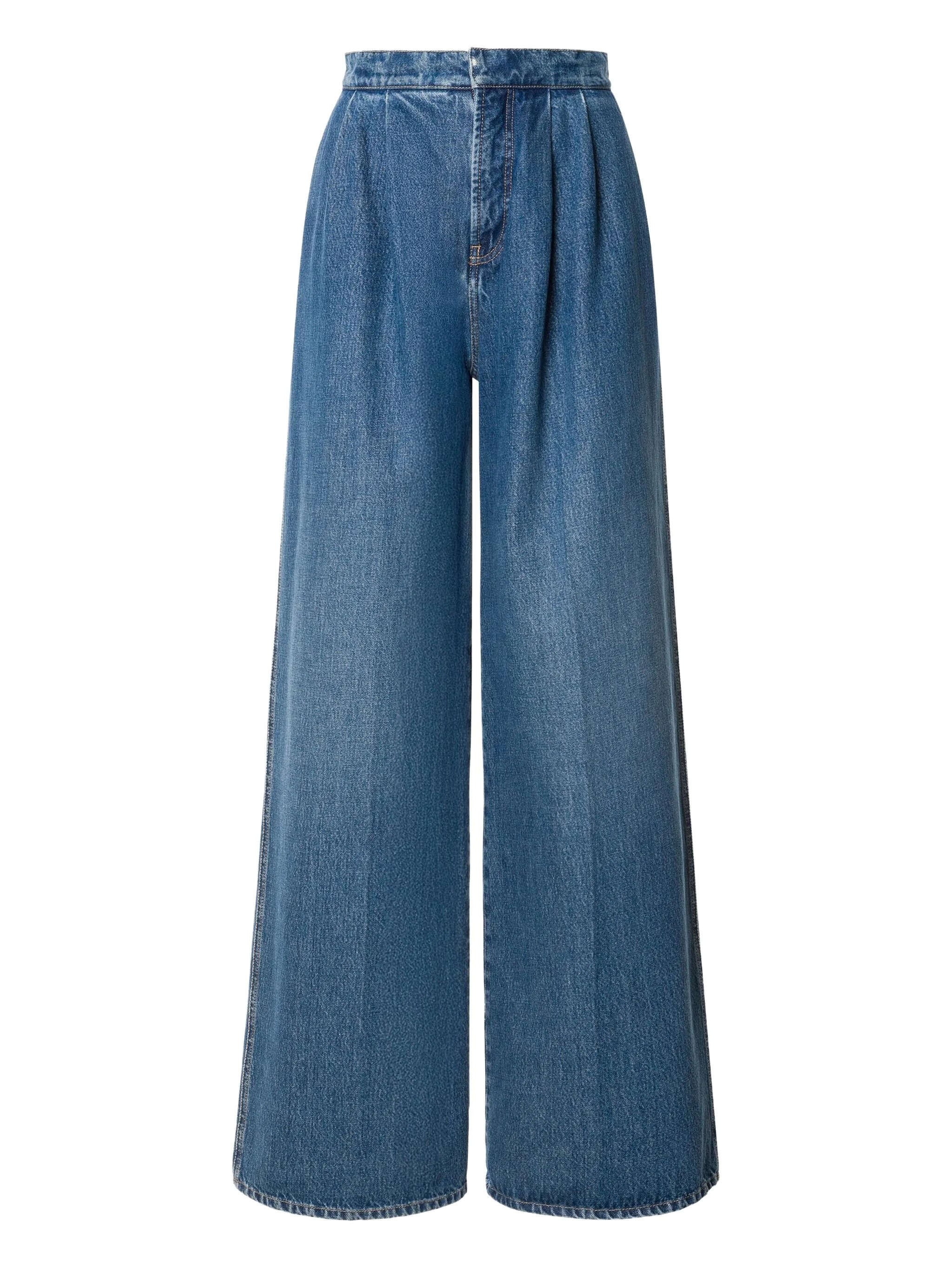 Alberta Ferretti High Waist Wide Leg Trousers With Pleats In Blue