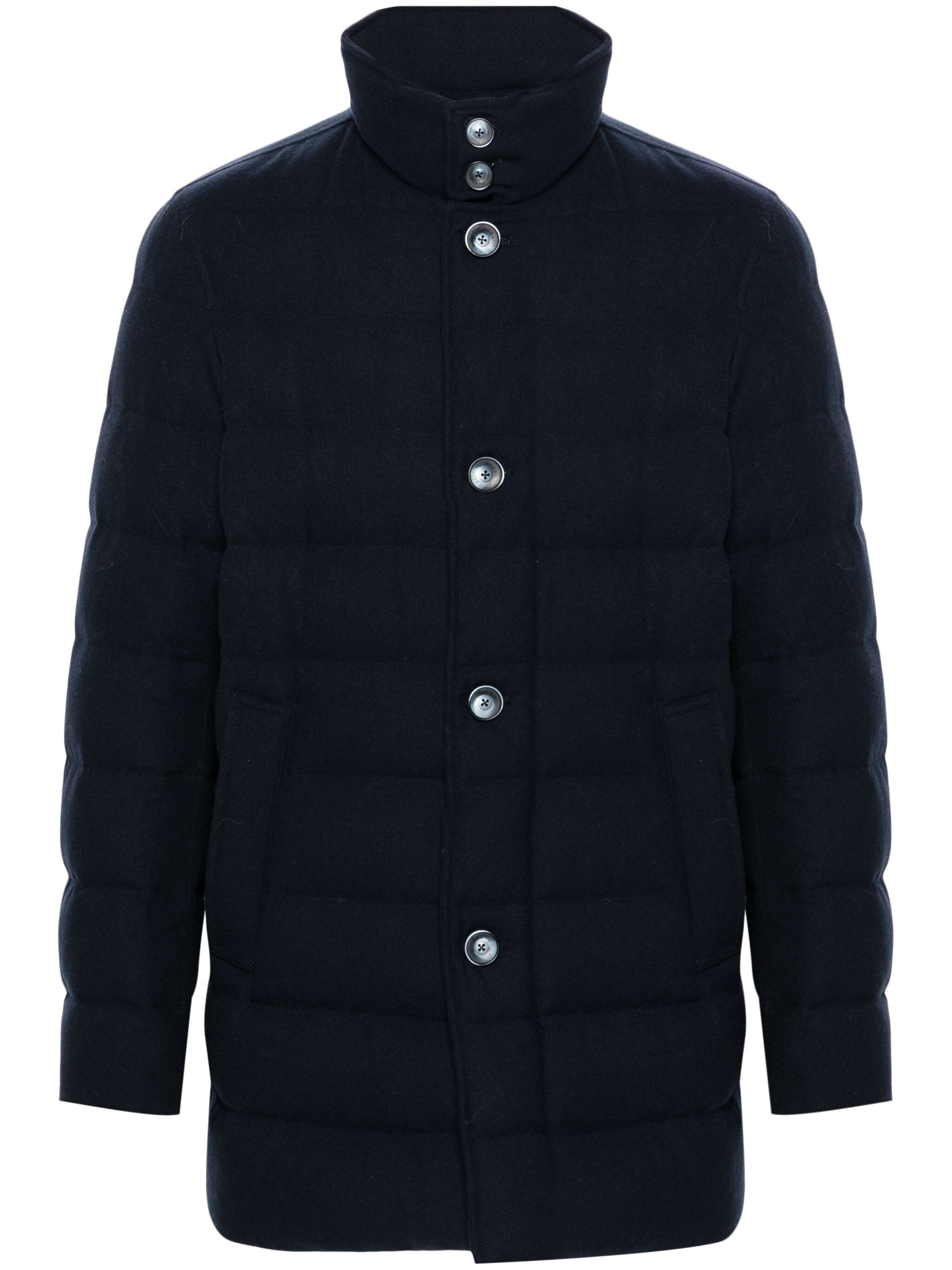 Herno Quilted Jacket With High Collar And Pockets In Blue