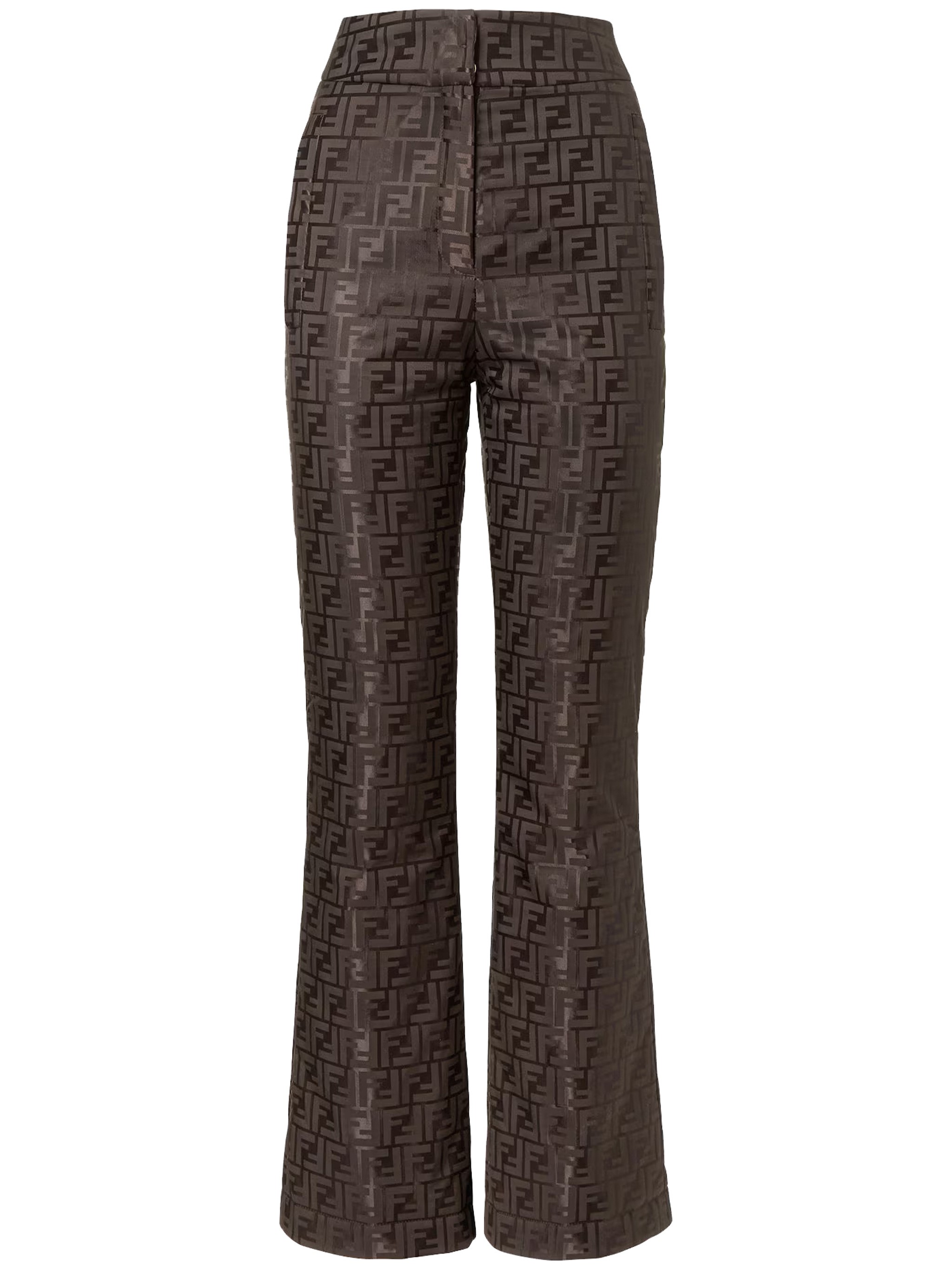 Fendi High Waist Flared Trousers All Over Pattern In Brown