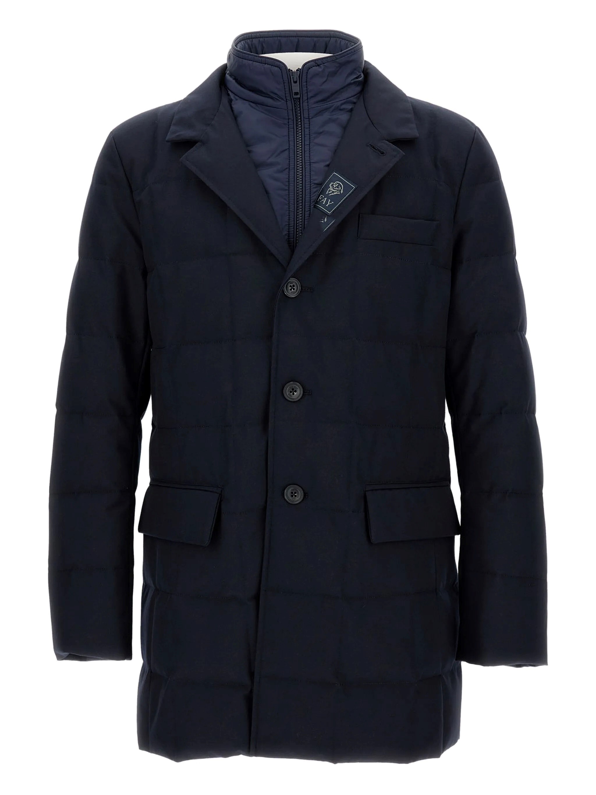 Fay Double Breasted Quilted Jacket Pockets In Blue