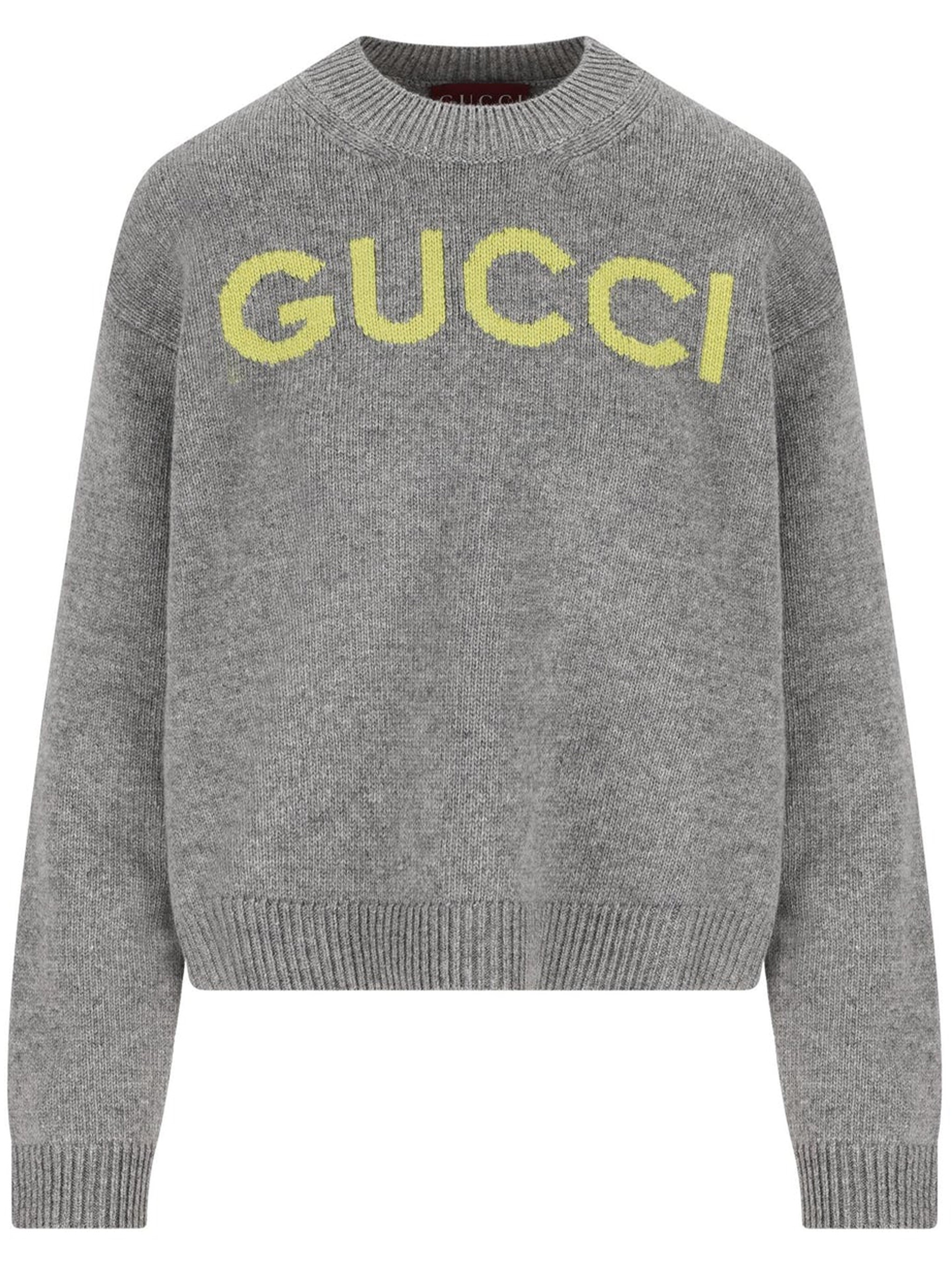 Gucci Women Wool Sweater With Embroidered Monogram In Gray