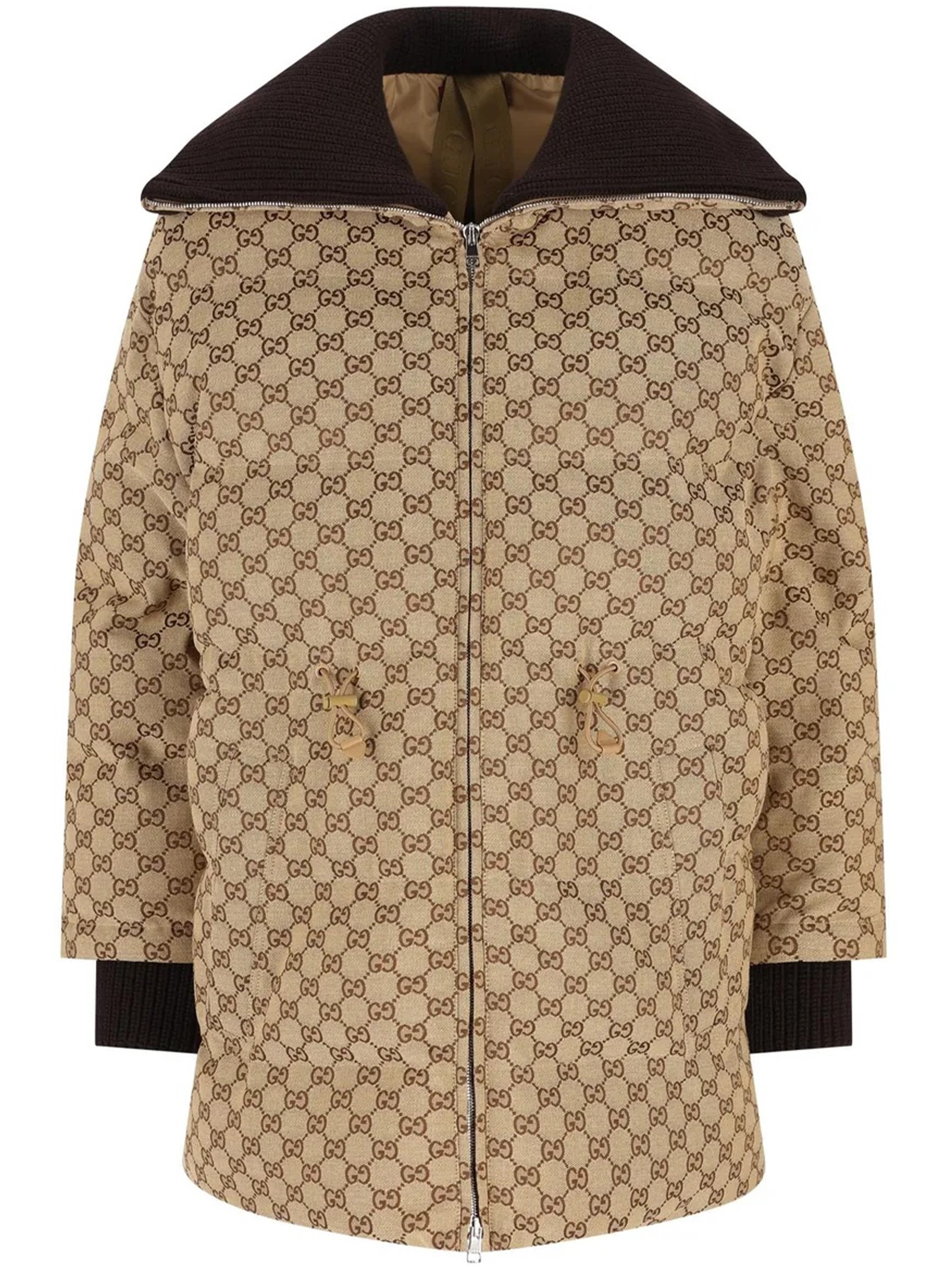 Gucci Gg Fabric Down Jacket In Brown