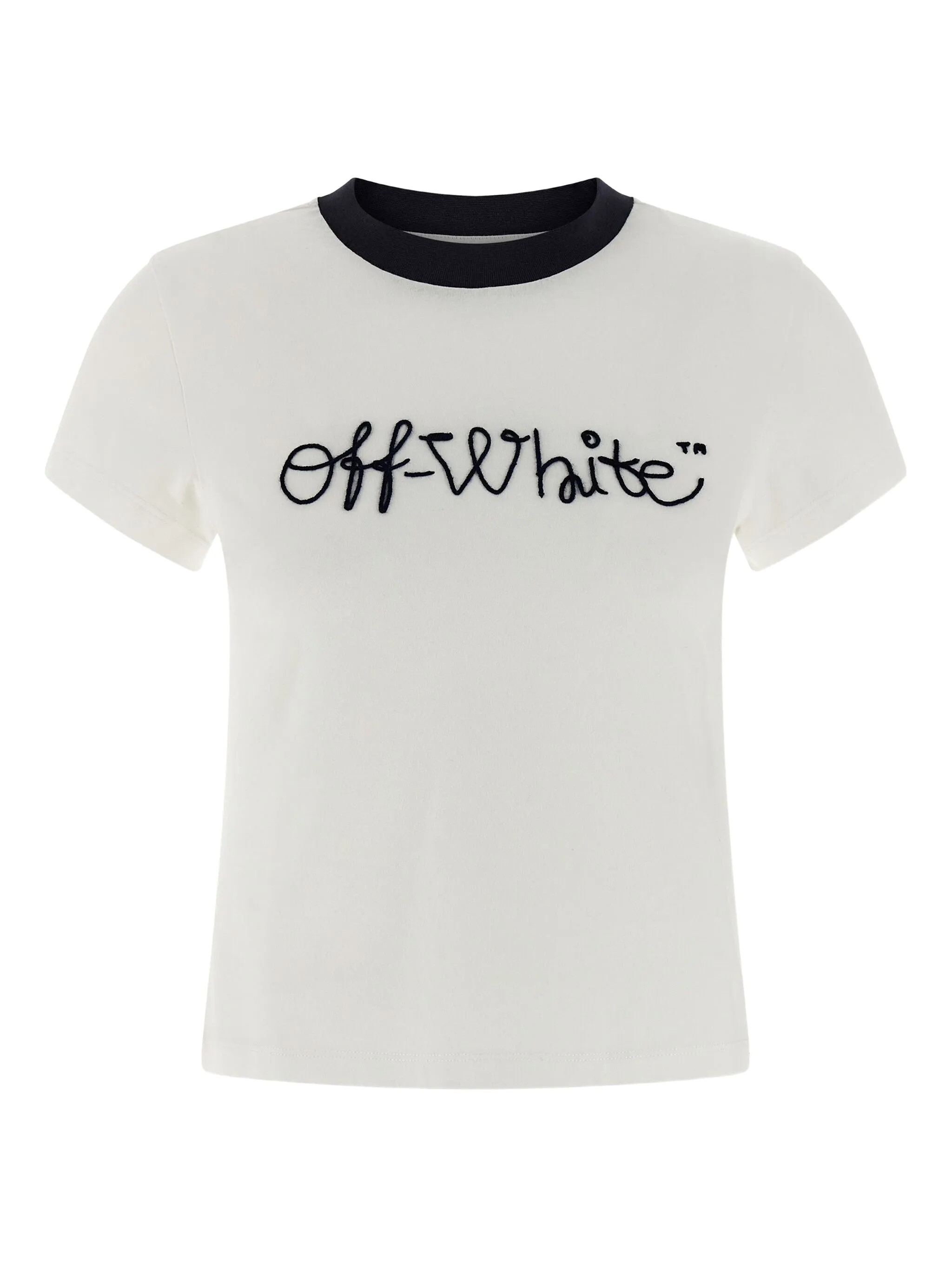 Off-white Short Sleeve Logo T-shirt With Contrast Collar In White