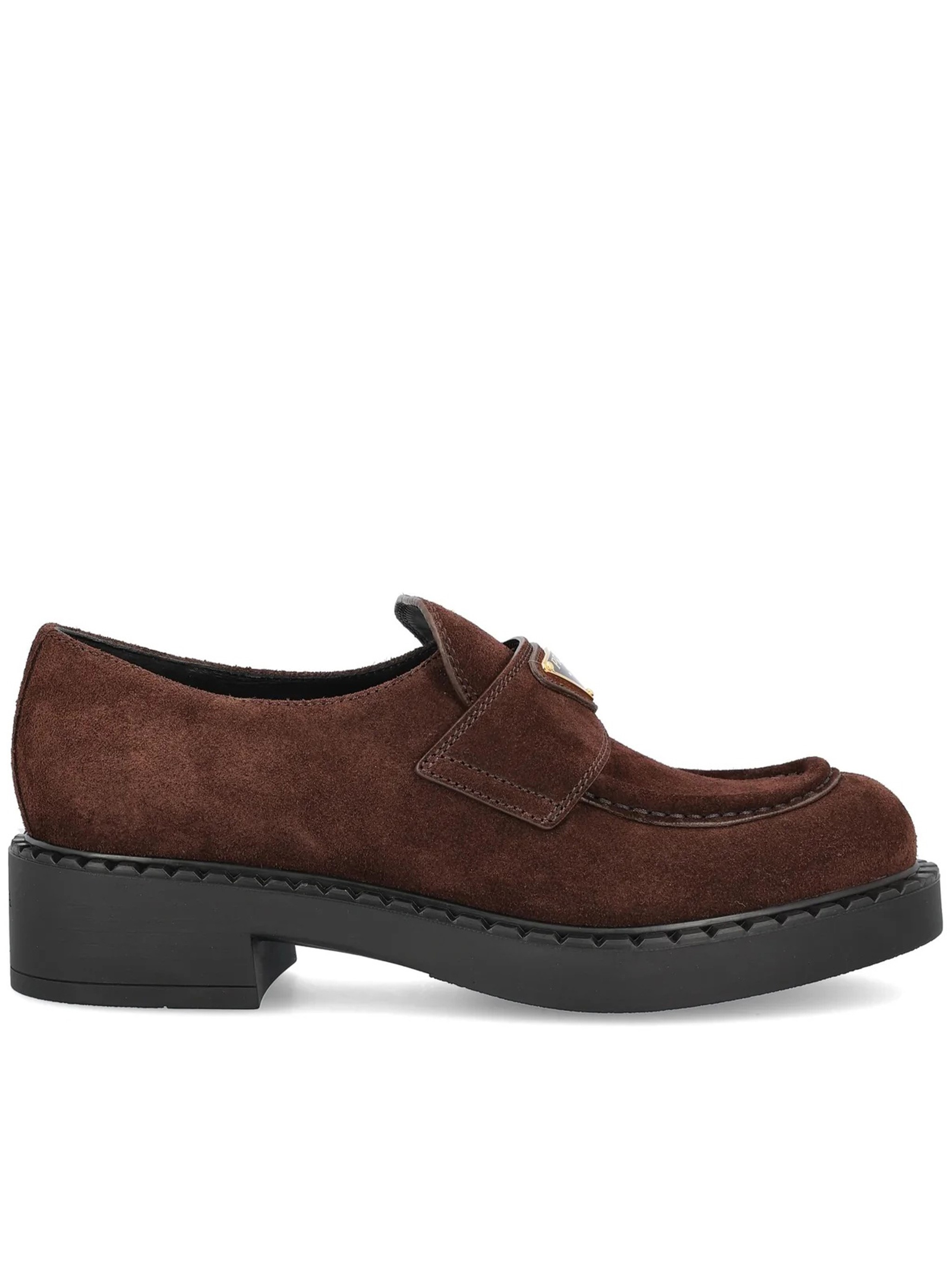 Prada Chocolate Suede Loafers In Brown