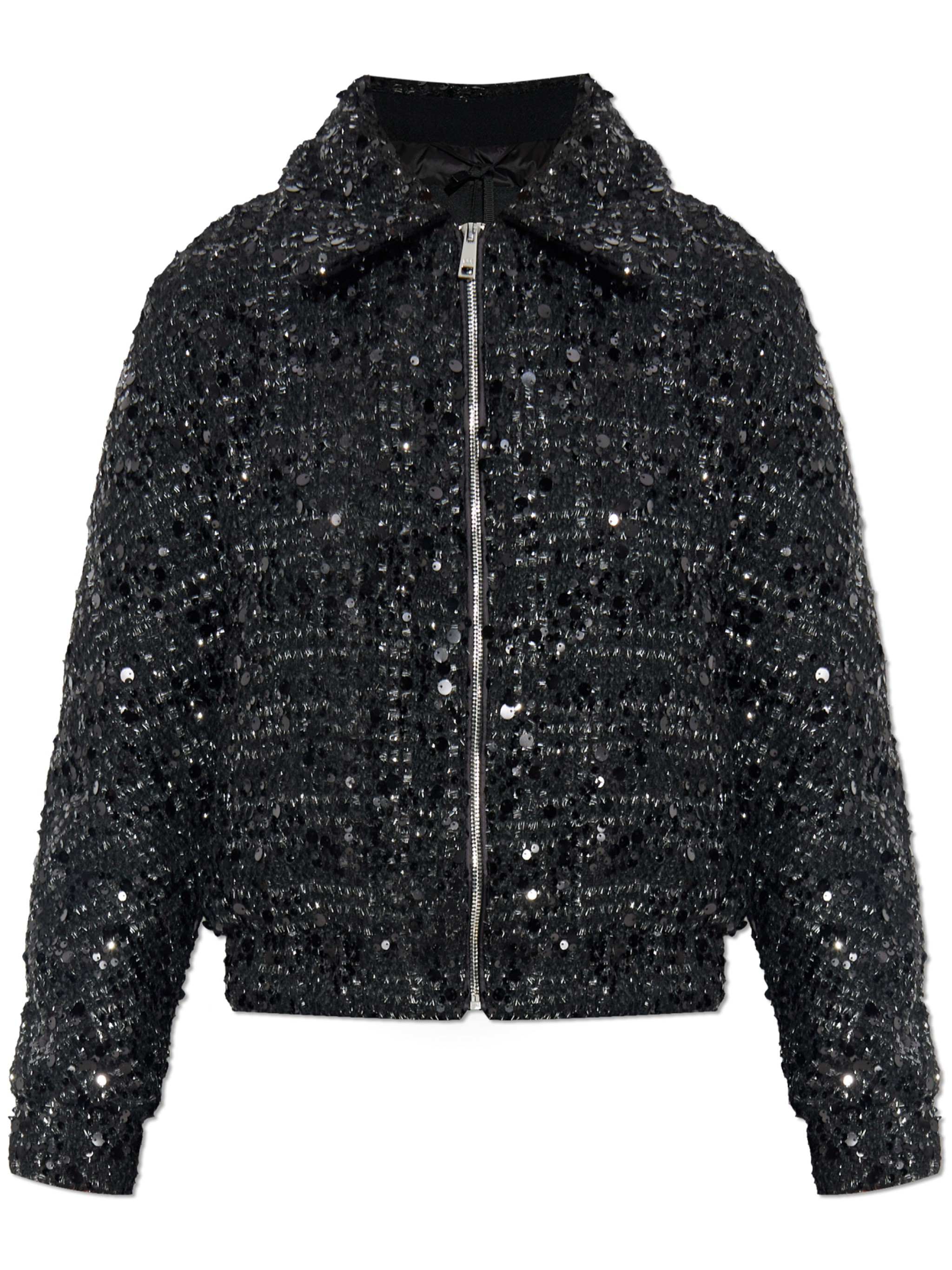 Add Sequin Zip-fastening Jacket In Black