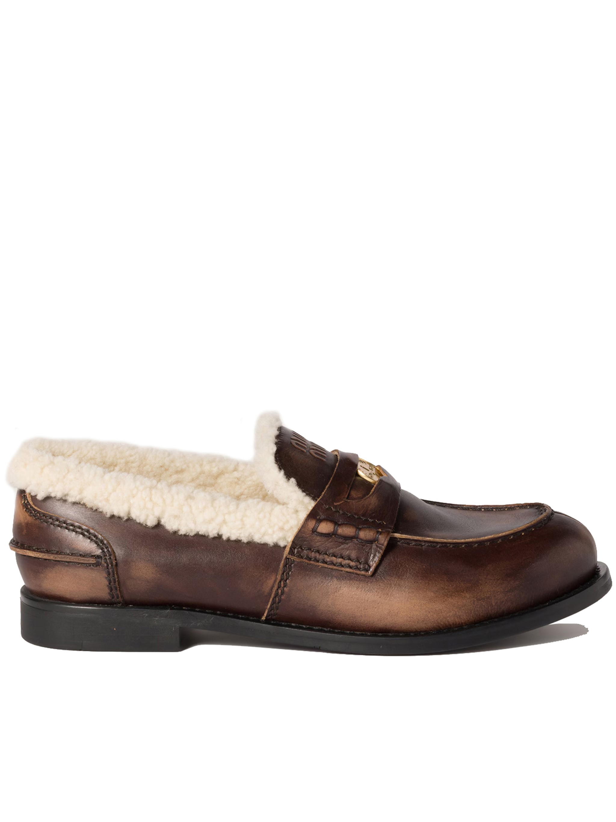 Miu Miu Leather Round Toe Loafers For Everyday Wear In Multi