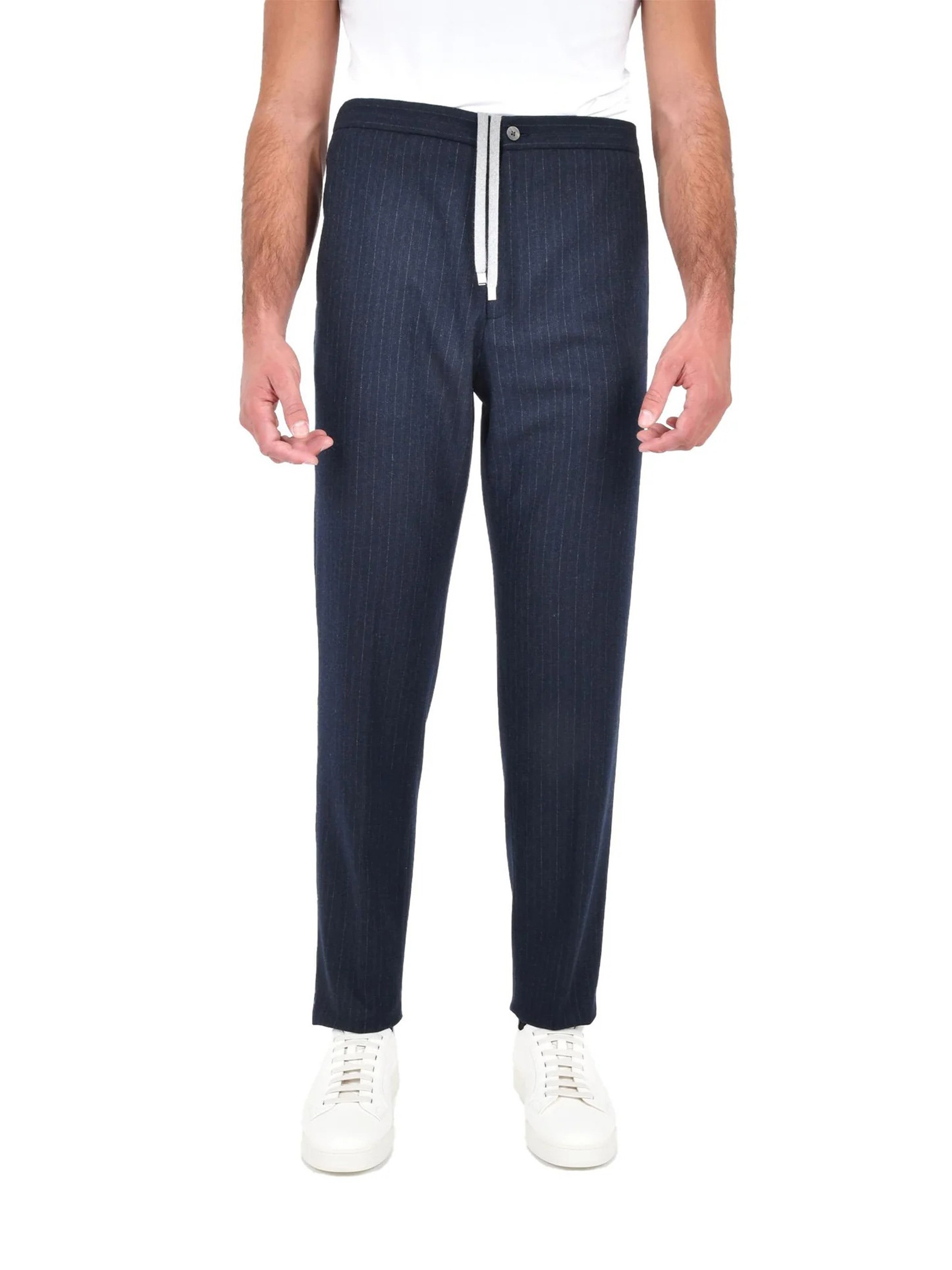 Boglioli Drawstring Waist Pinstripe Trousers And Pockets In Blue