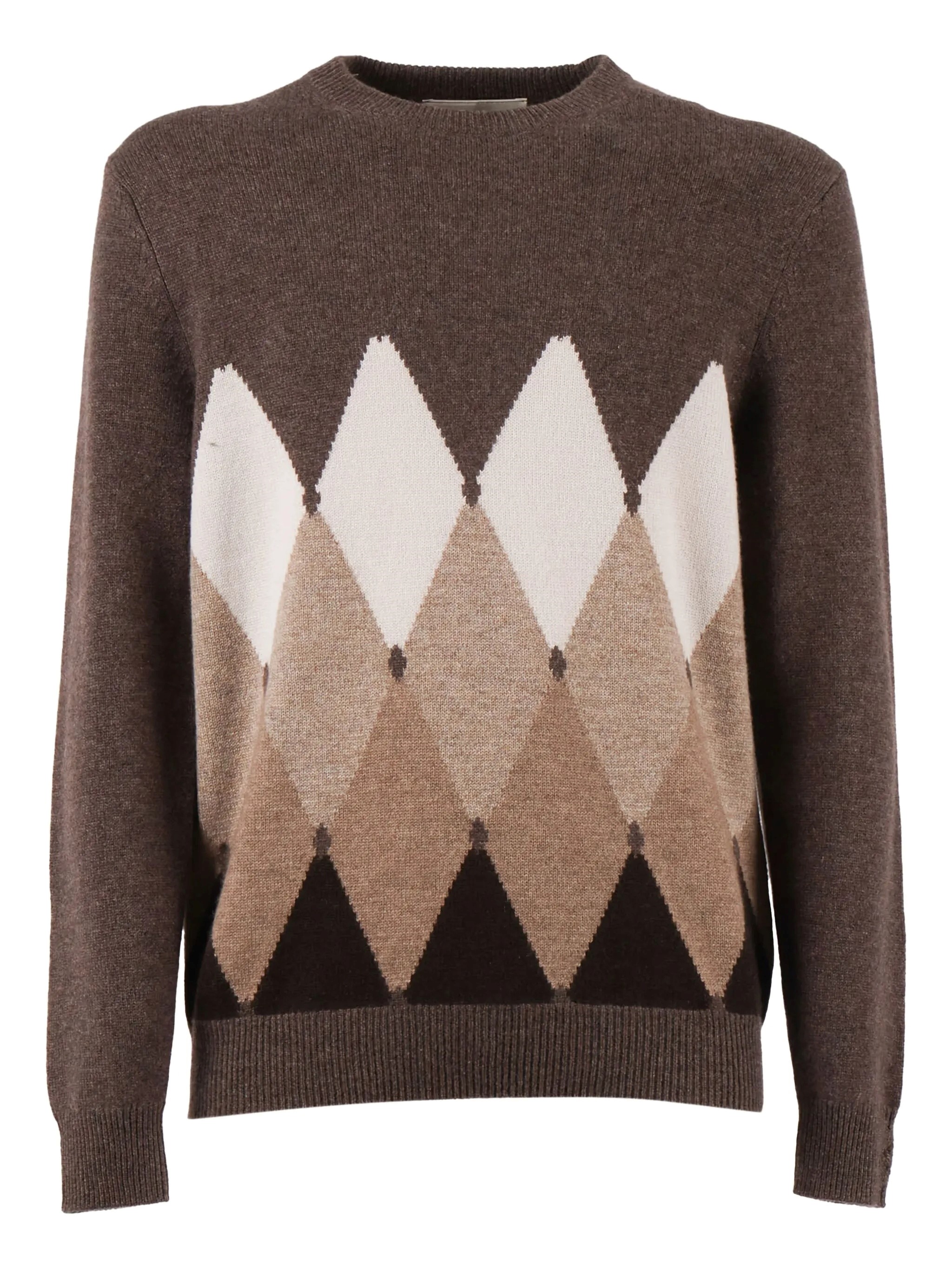 Ballantyne Diamond-patterned Round-neck Sweater In Brown