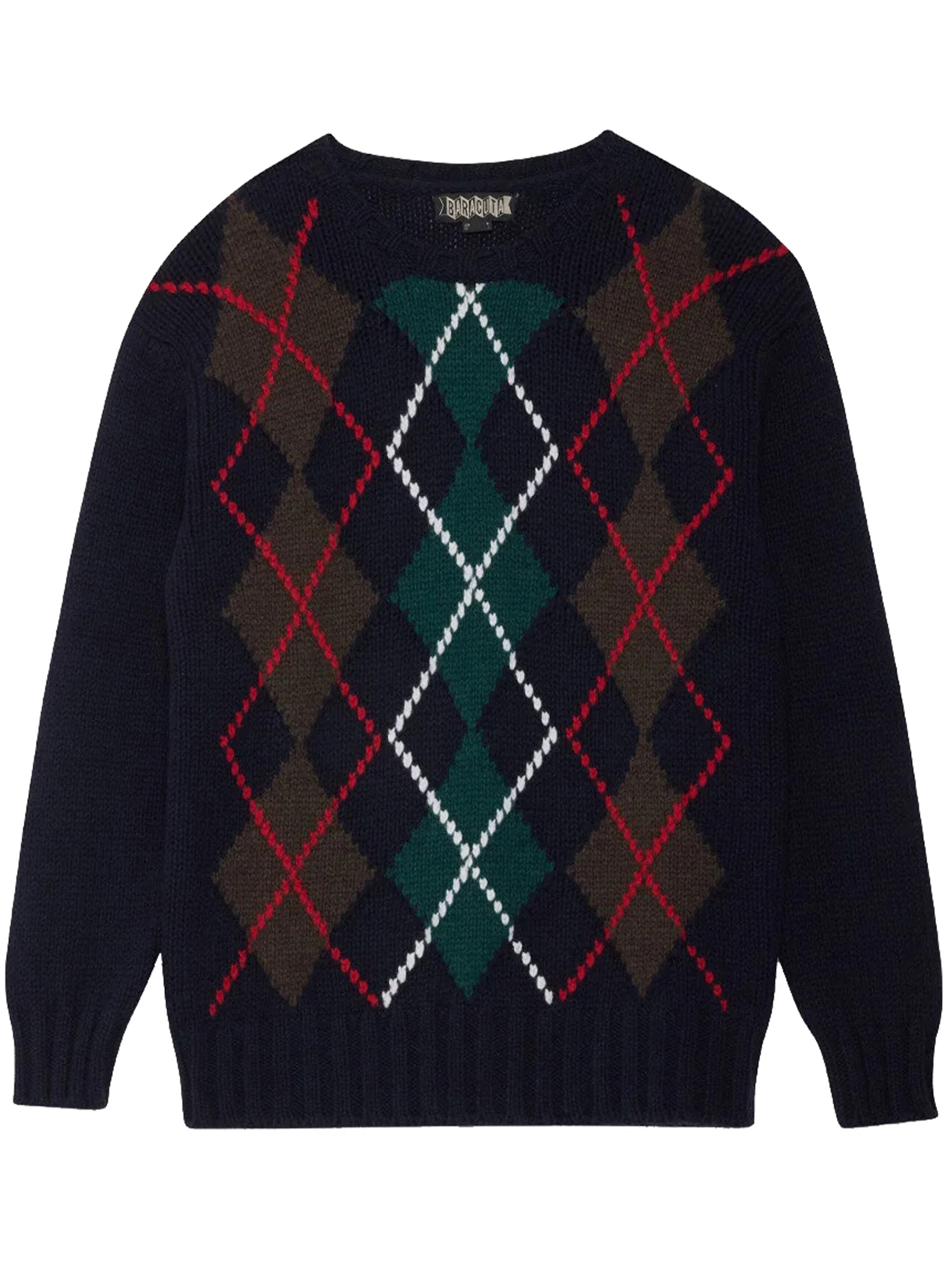 Baracuta Crewneck Argyle Lambswool Blend Clothing In Black
