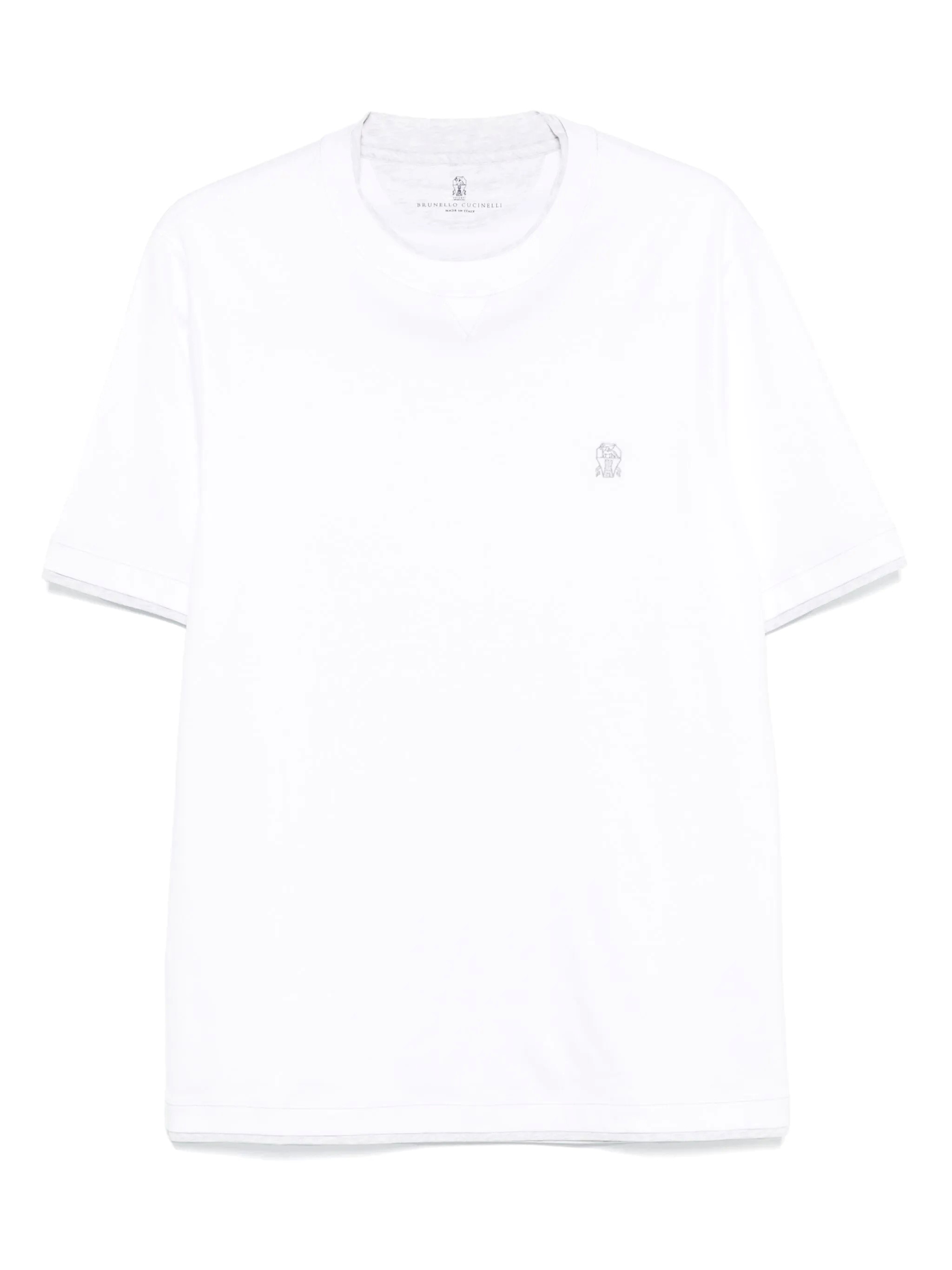 Brunello Cucinelli Men Cotton Jersey Crew-neck T-shirt With Logo And Faux-layering In White