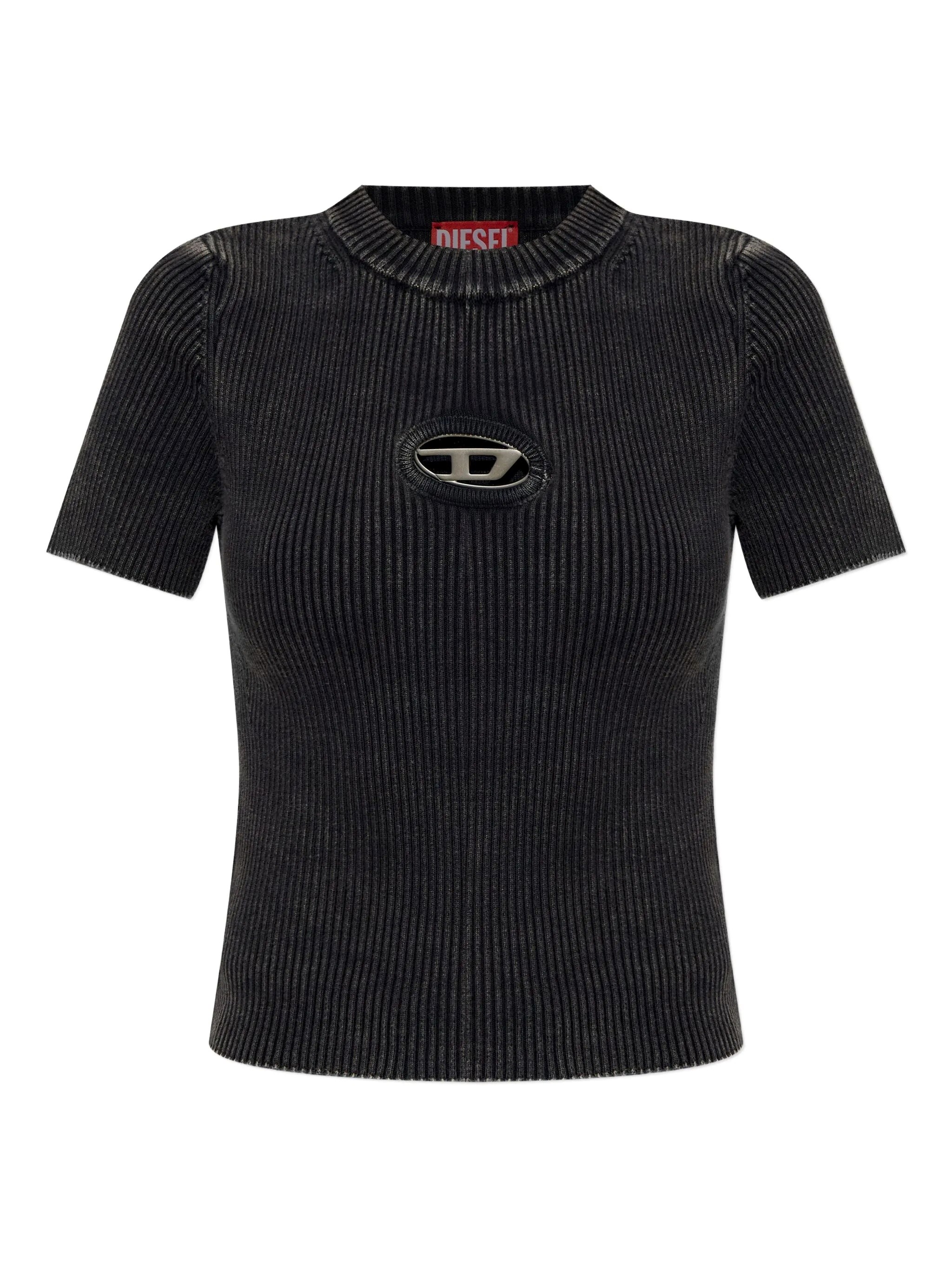 Diesel M-anchor-ss Ribbed Logo T-shirt In Black