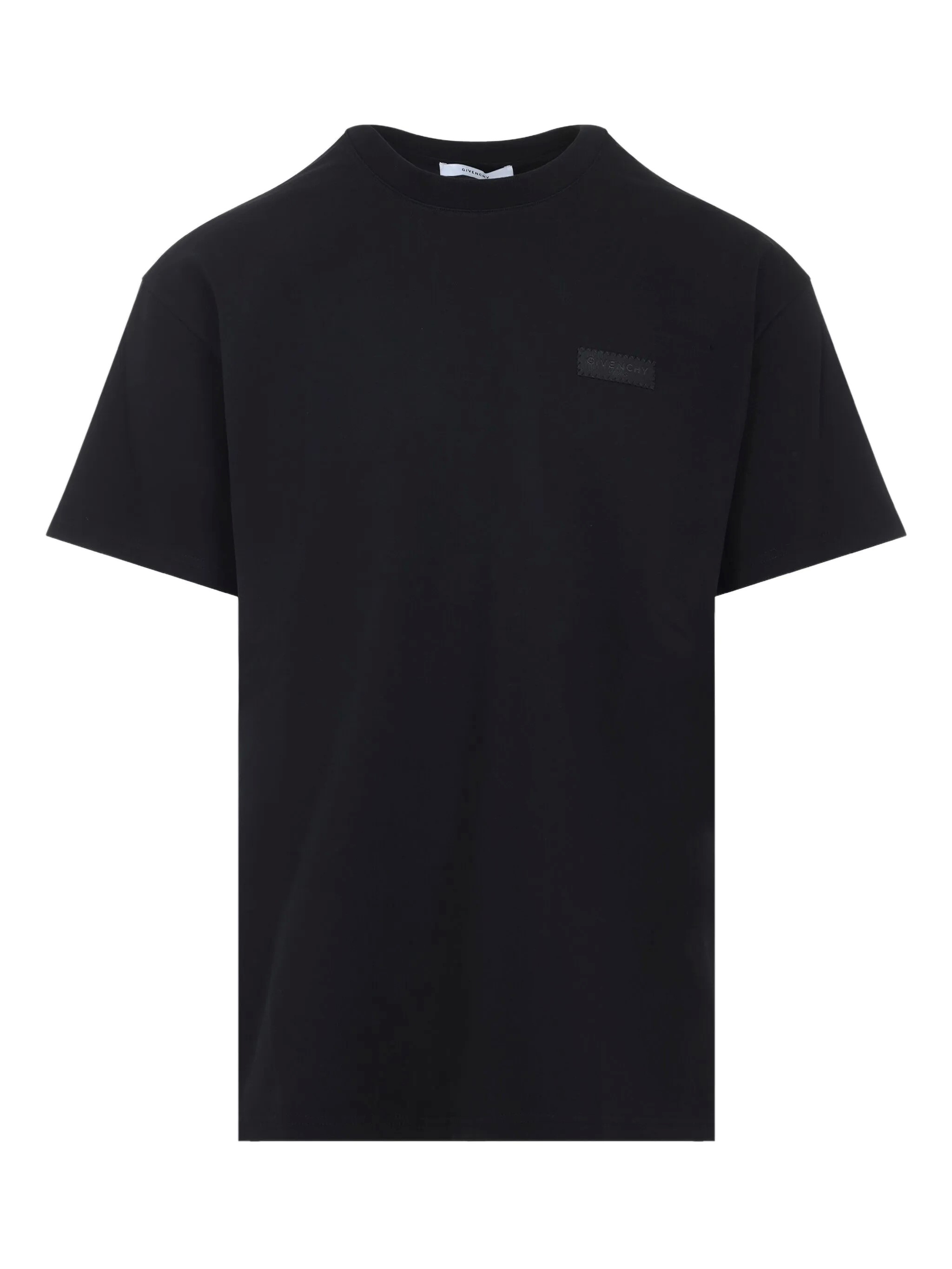 Givenchy Black Crewneck T-shirt With Logo Patch On The Front In Cotton Man